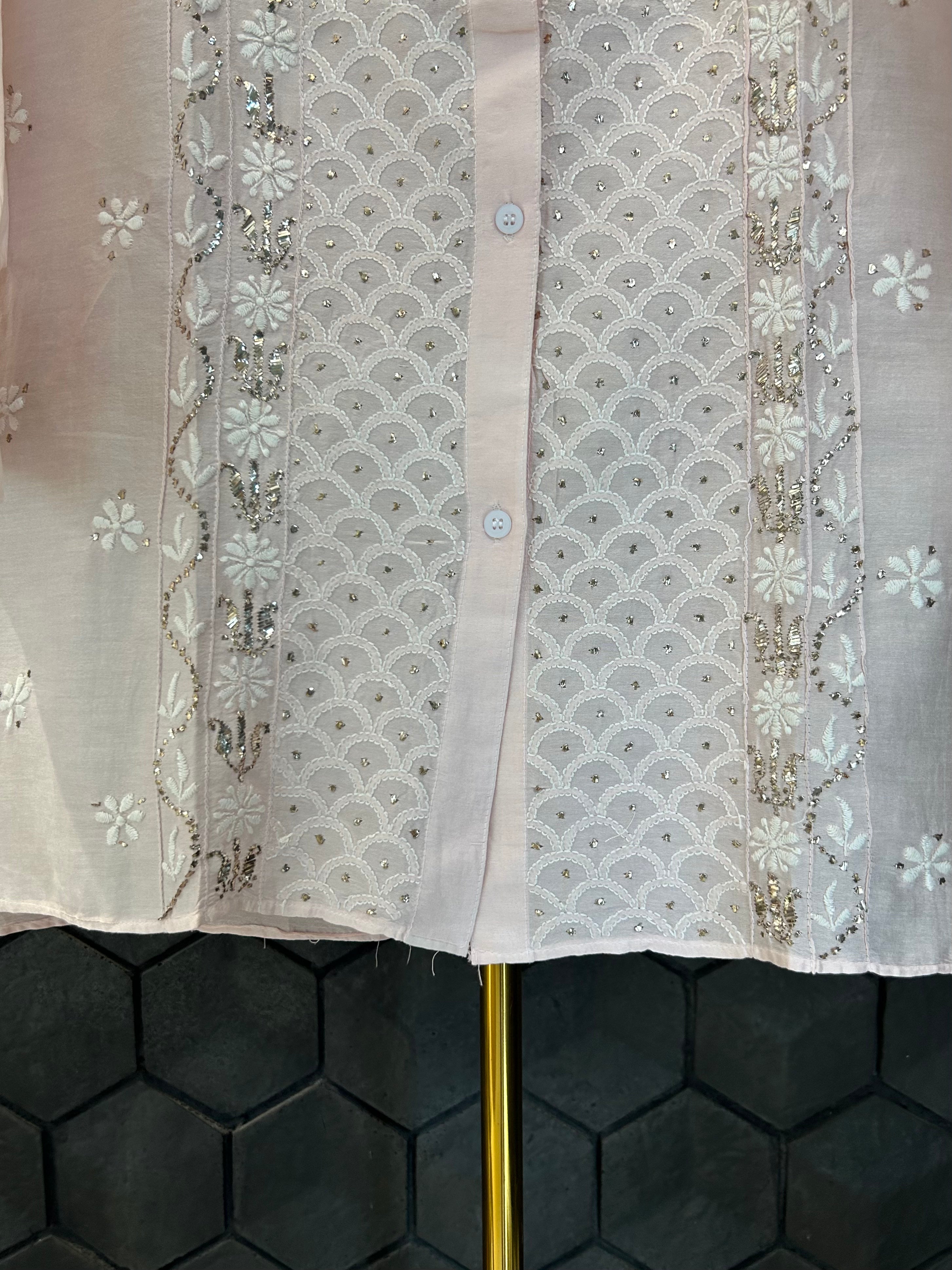 Pink Chanderi Chikankari And Mukaish Co-ord Set