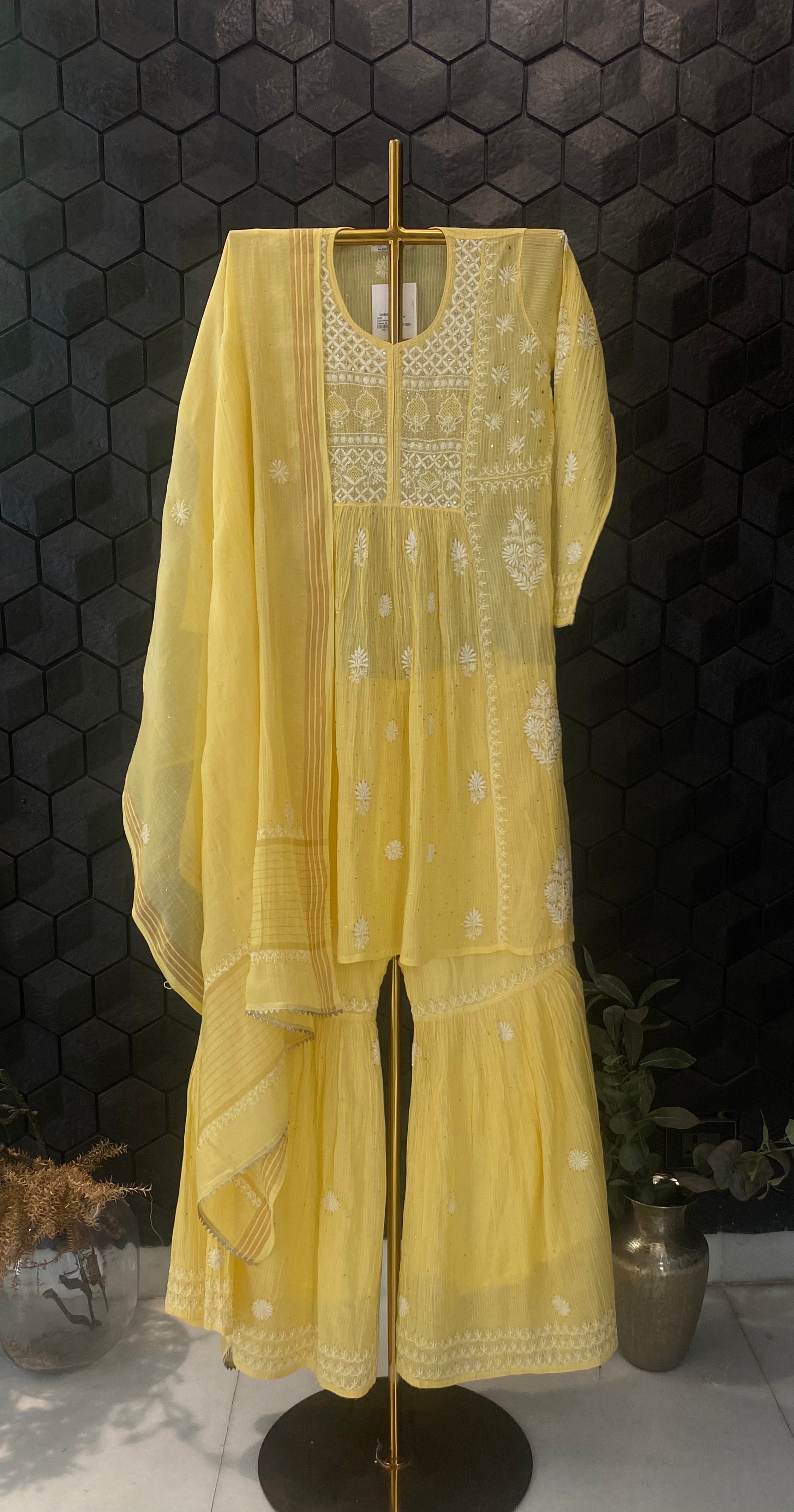 Yellow Maheshwari Chikankari Sharara Set