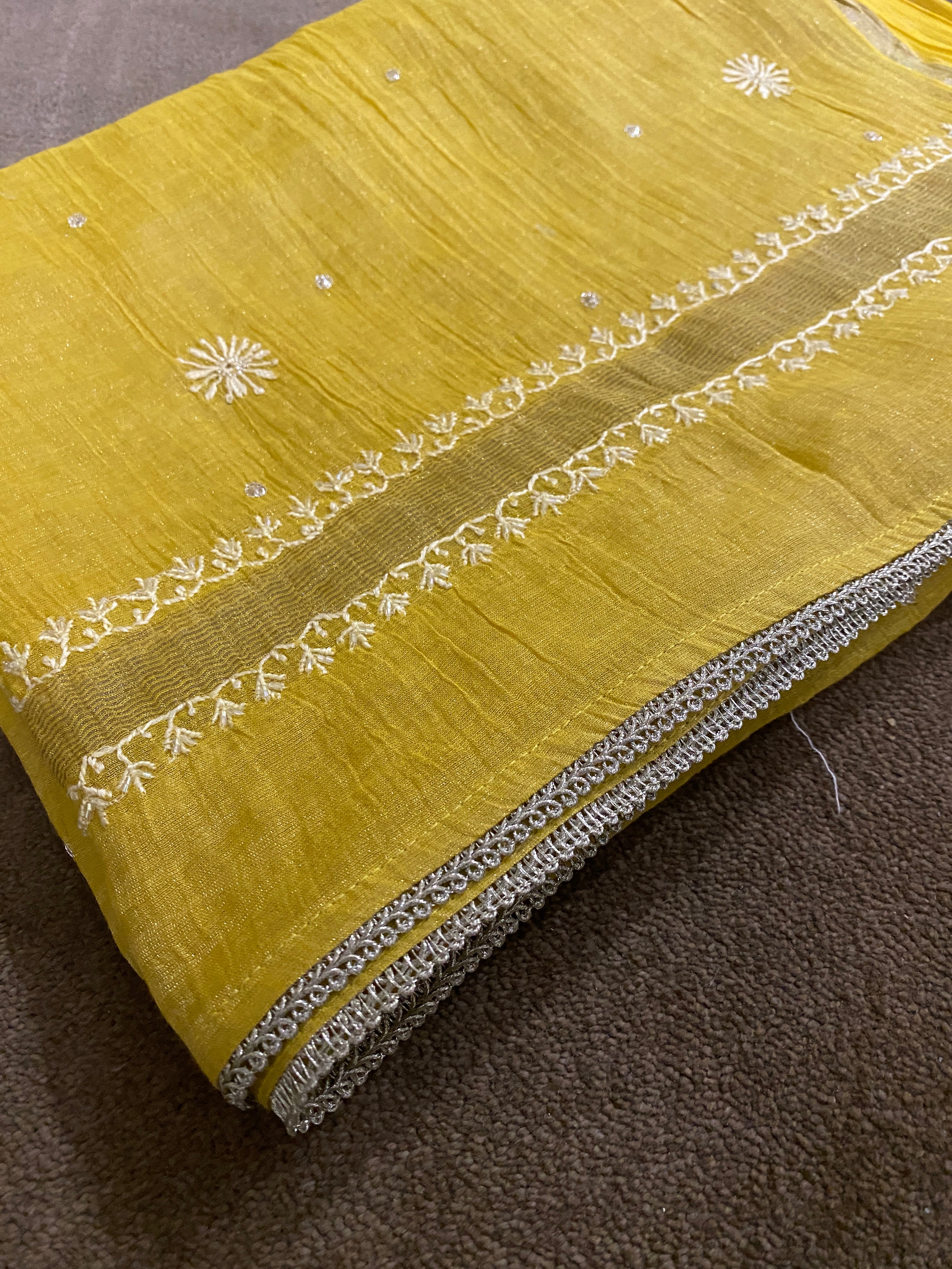 Yellow Tissue Chikankari Kurta Set