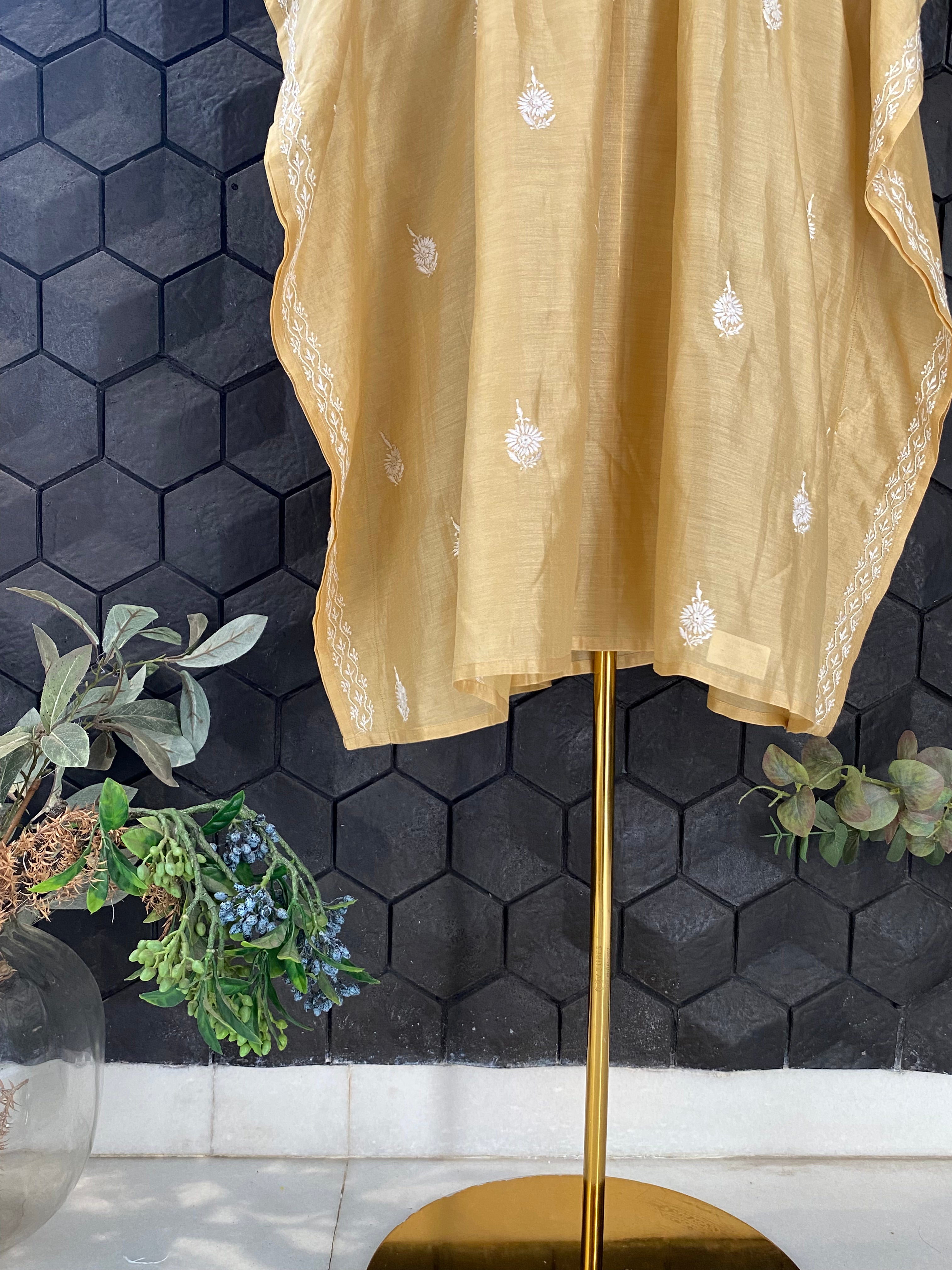 Gold Chanderi Chikankari Kaftan