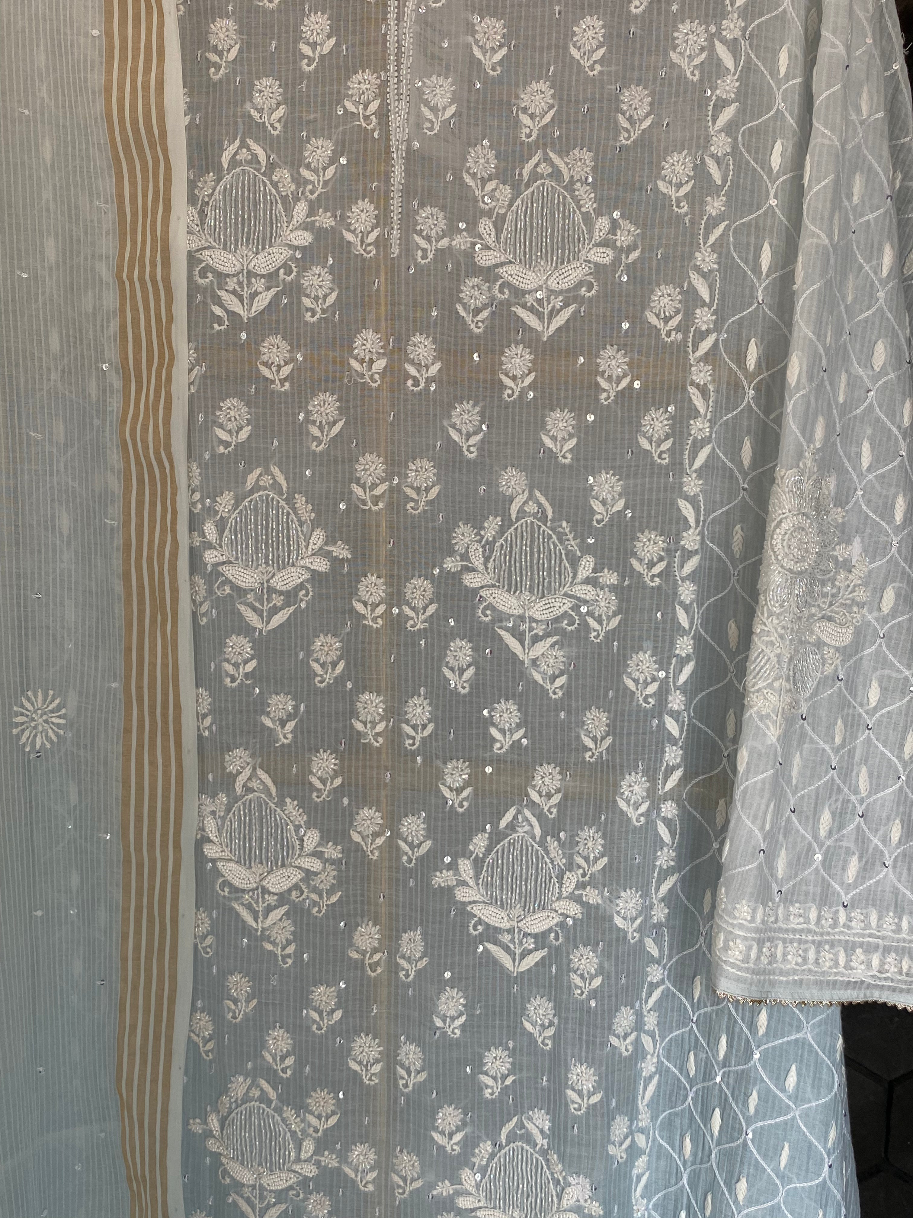 Sky Blue Maheshwari Chikankari Kurta Set