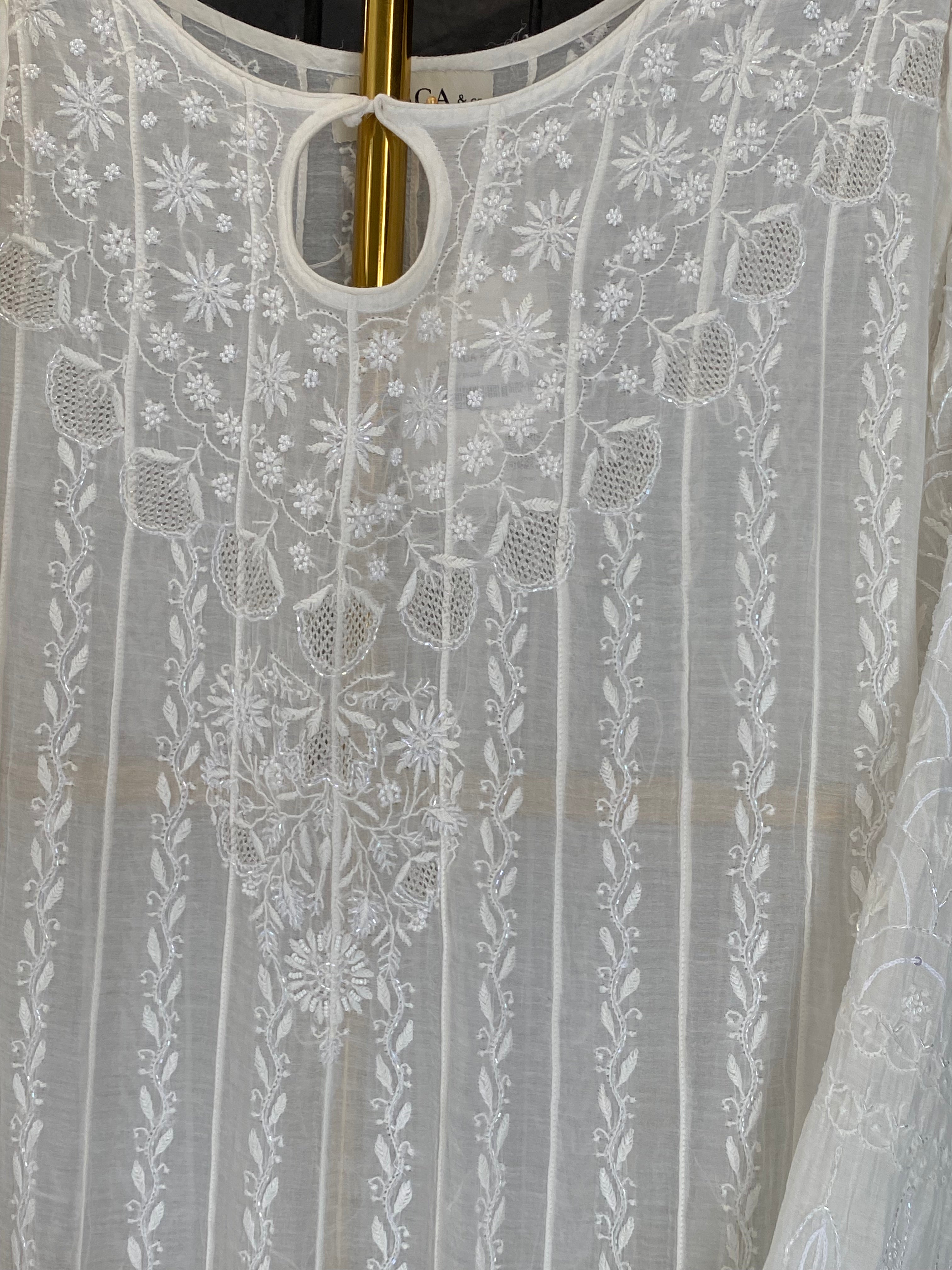 White Mul Chanderi Chikankari Anarkali Set