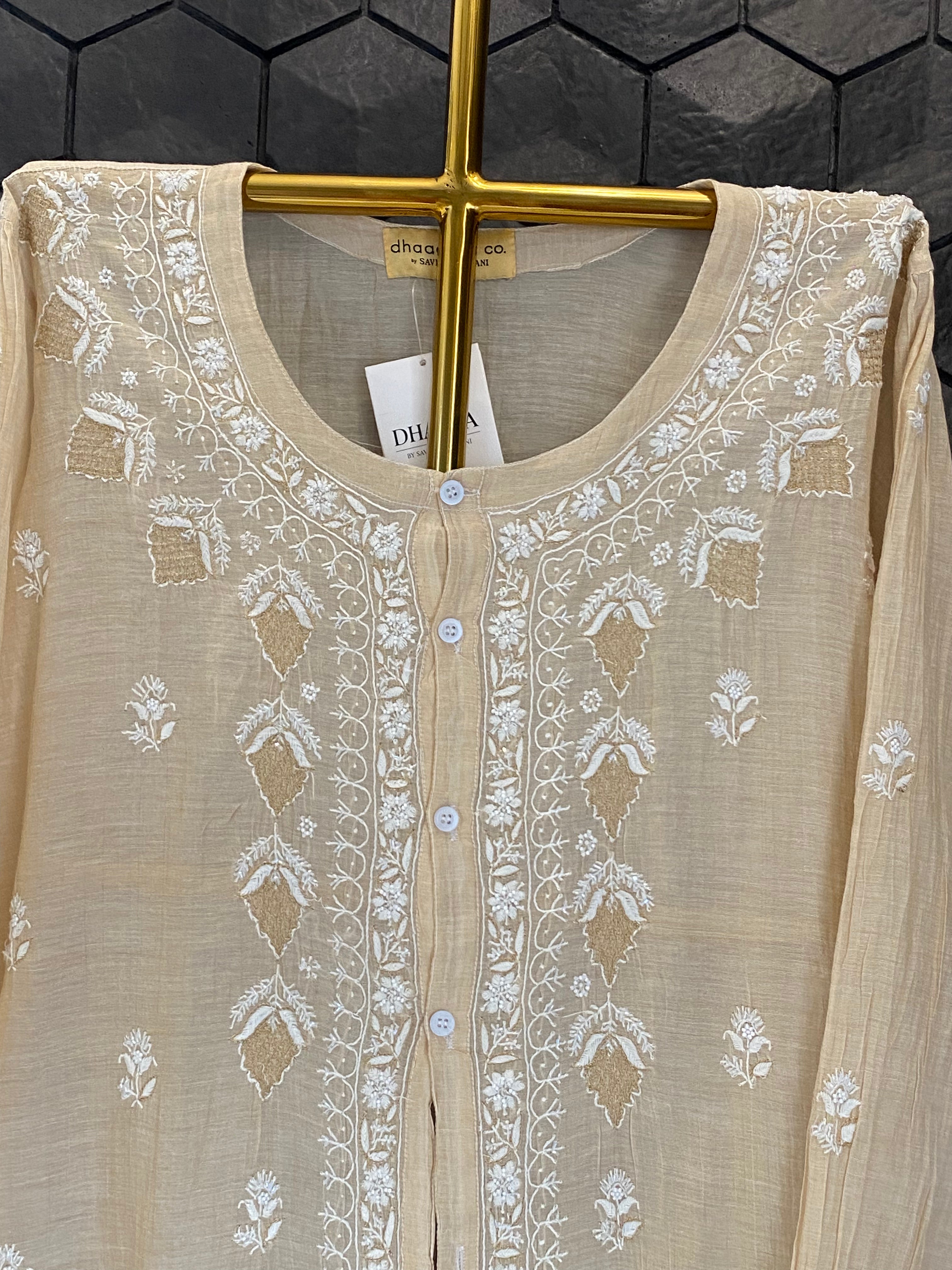 Golden Tissue Chikankari Co-ord Set