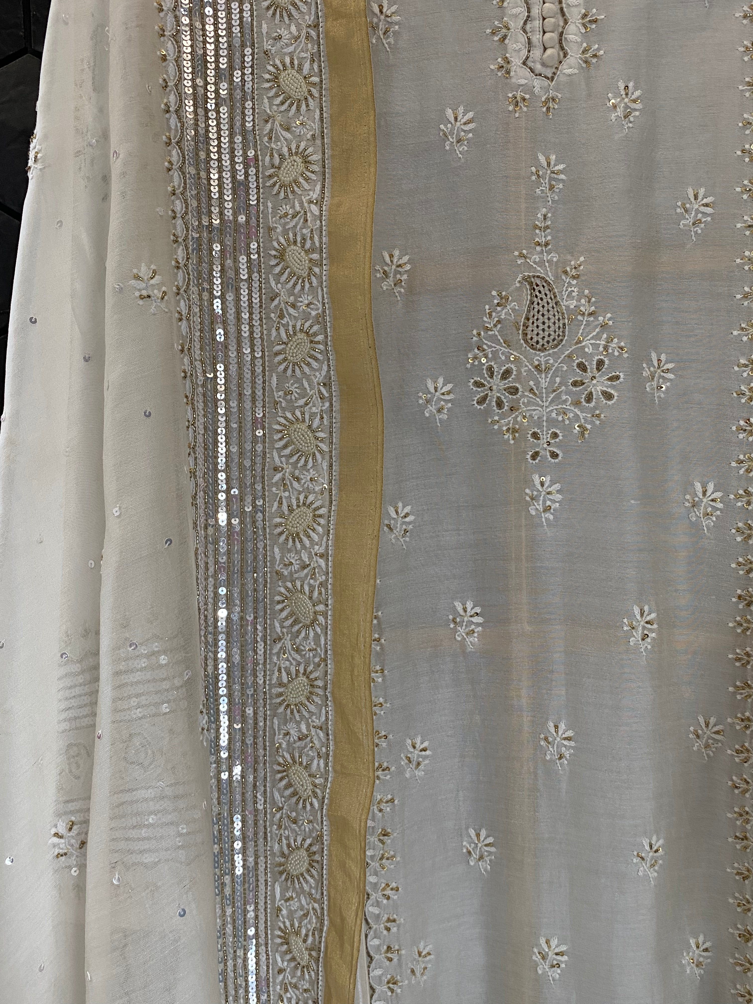 White Chikankari Anarkali Set with heavy sequins dupatta