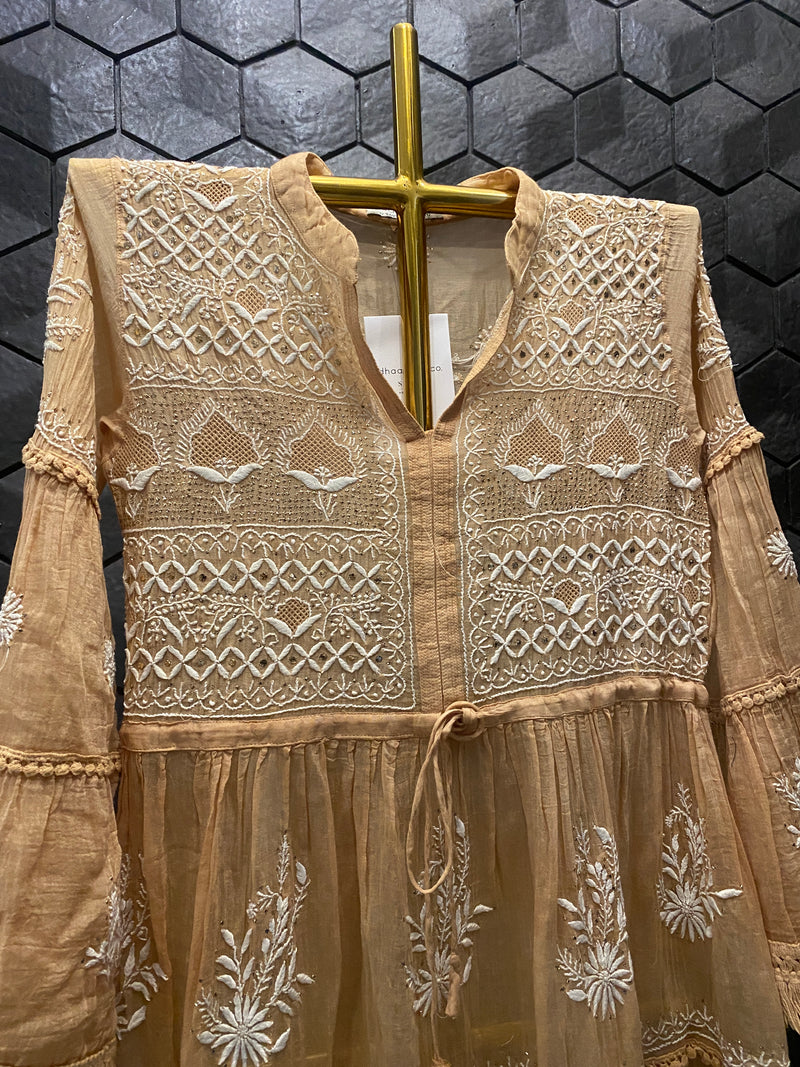 Gold Chanderi Chikankari Dress