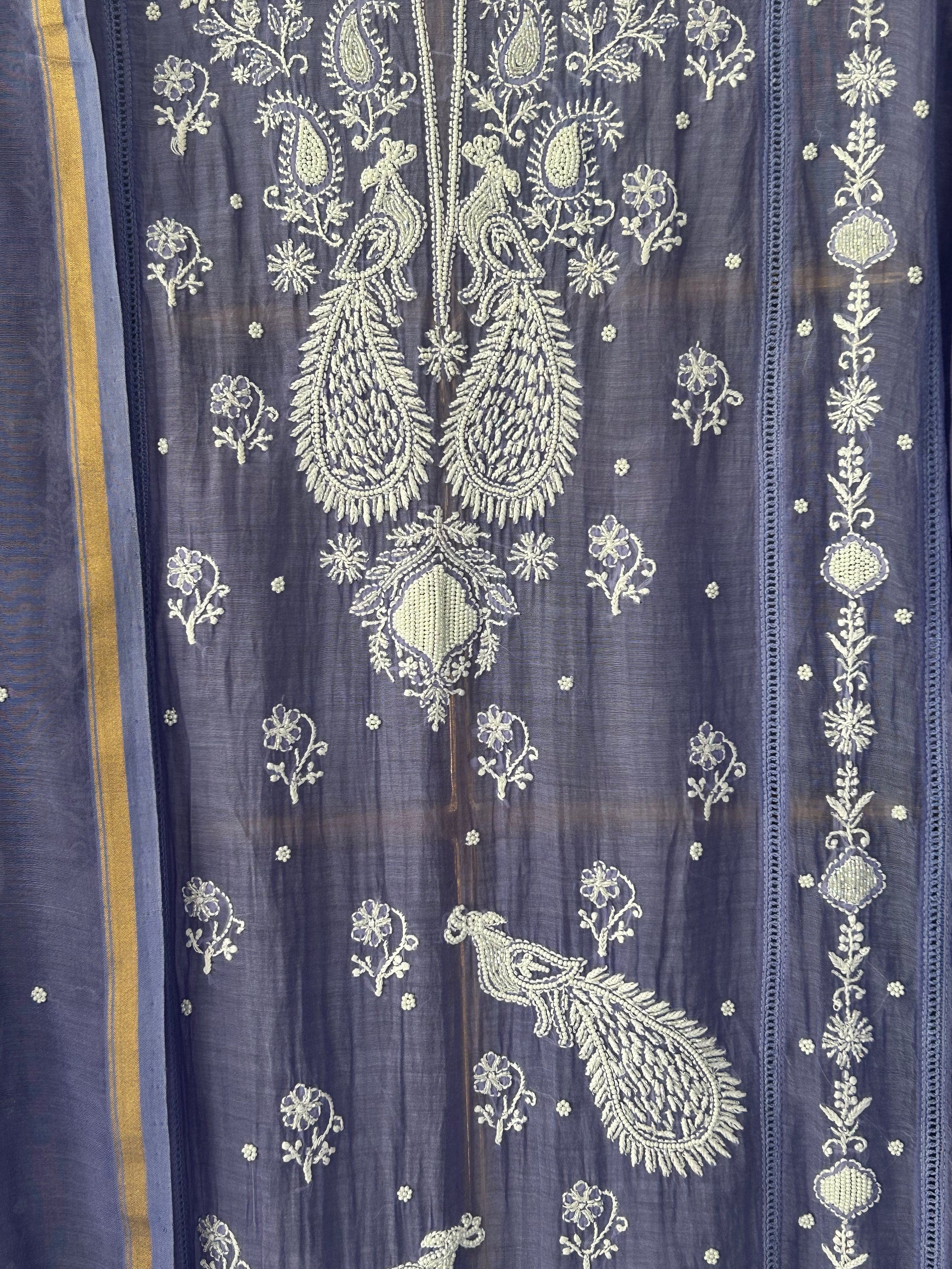 New Purple Mul Chanderi Chikankari Kurta Set