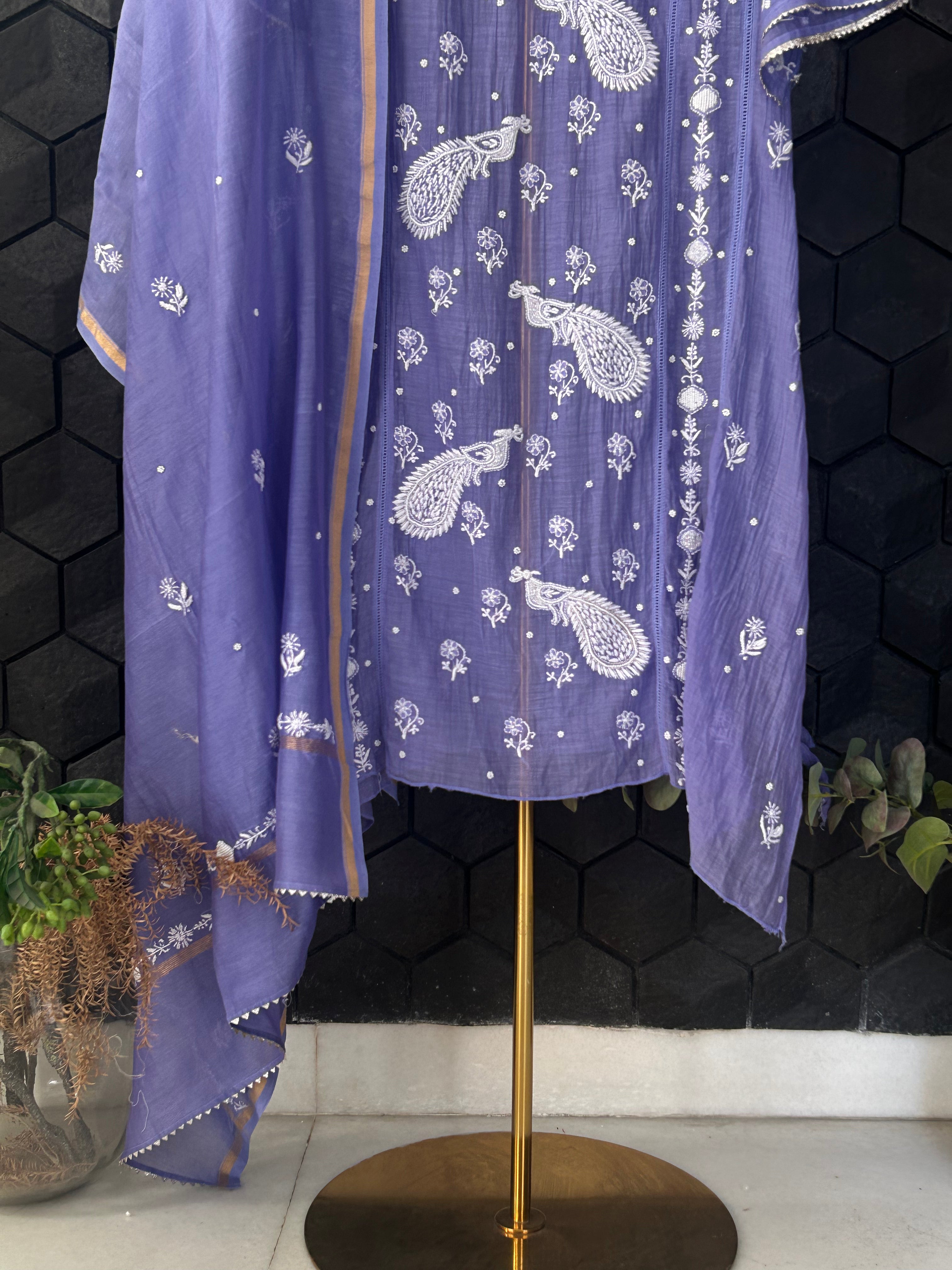 New Purple Mul Chanderi Chikankari Kurta Set