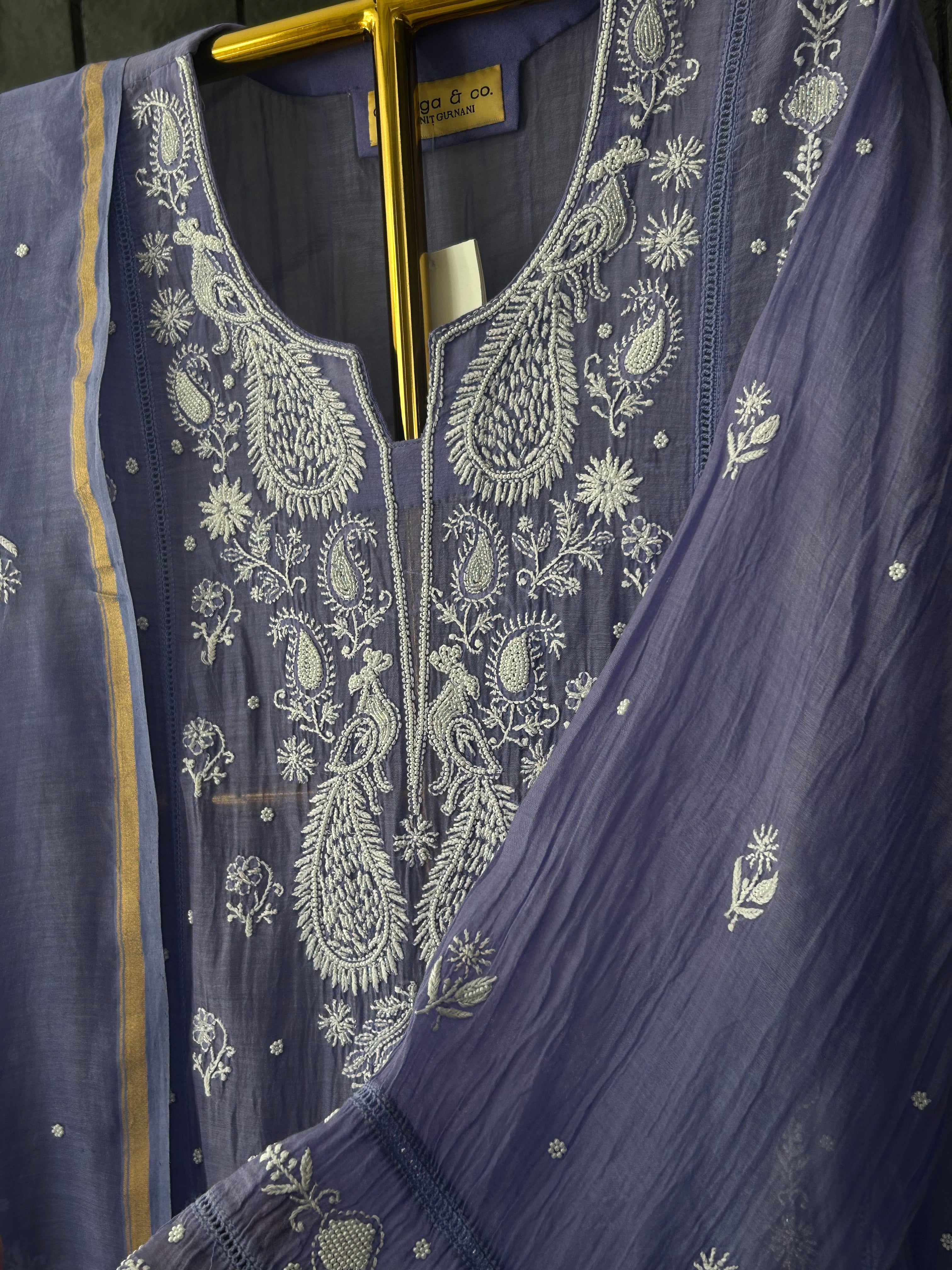 New Purple Mul Chanderi Chikankari Kurta Set