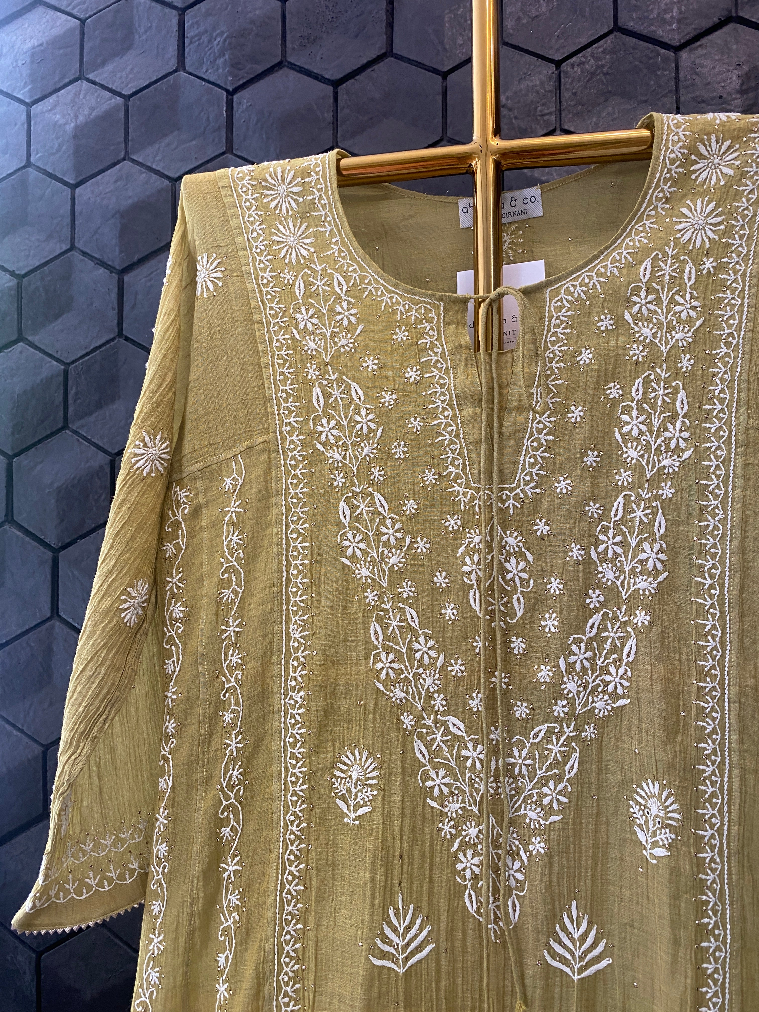 Lime Green Tissue Chikankari Kurta Set