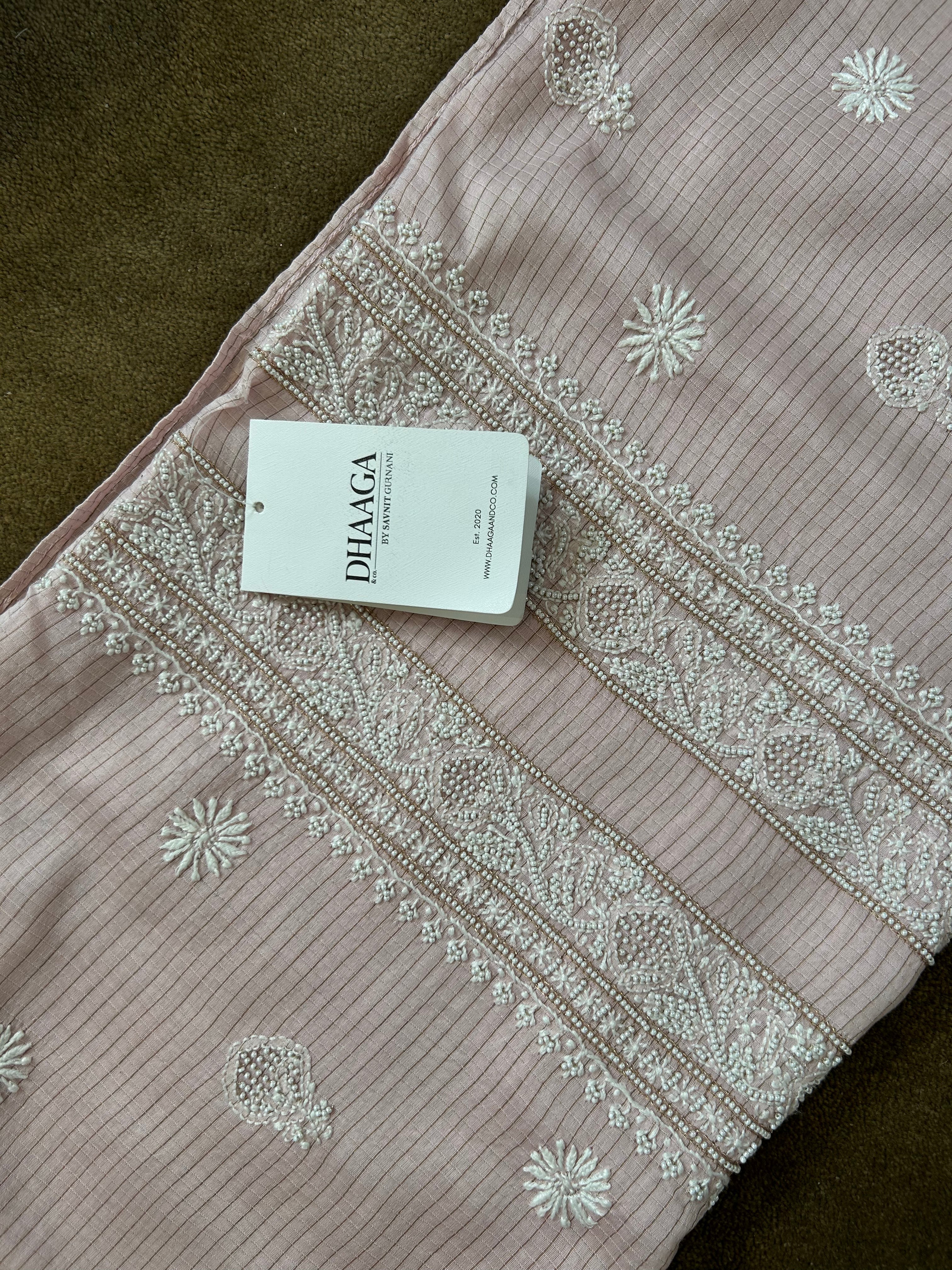 Pink Mul Chanderi Chikankari Mens Kurta