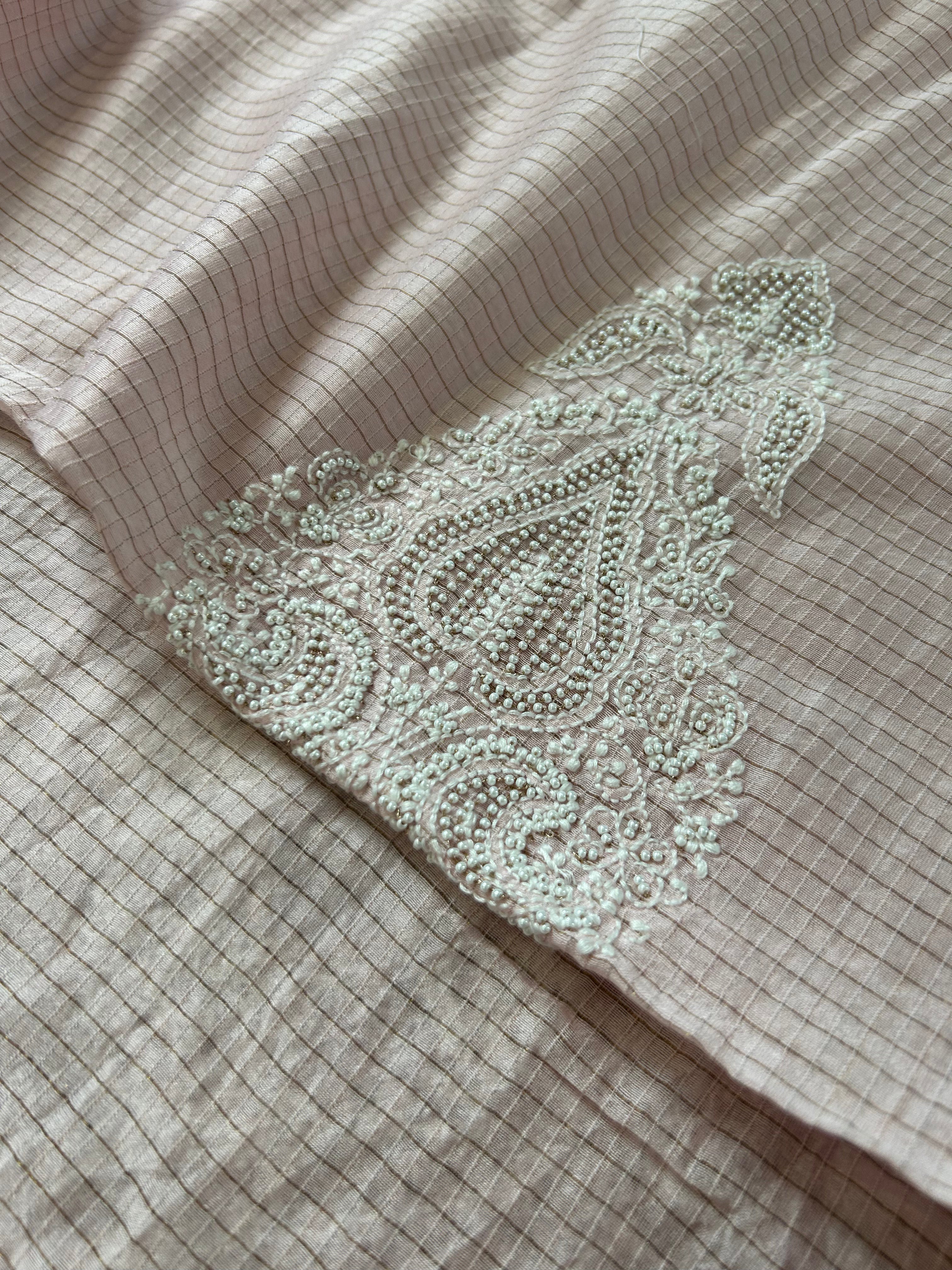 Pink Mul Chanderi Chikankari Mens Kurta