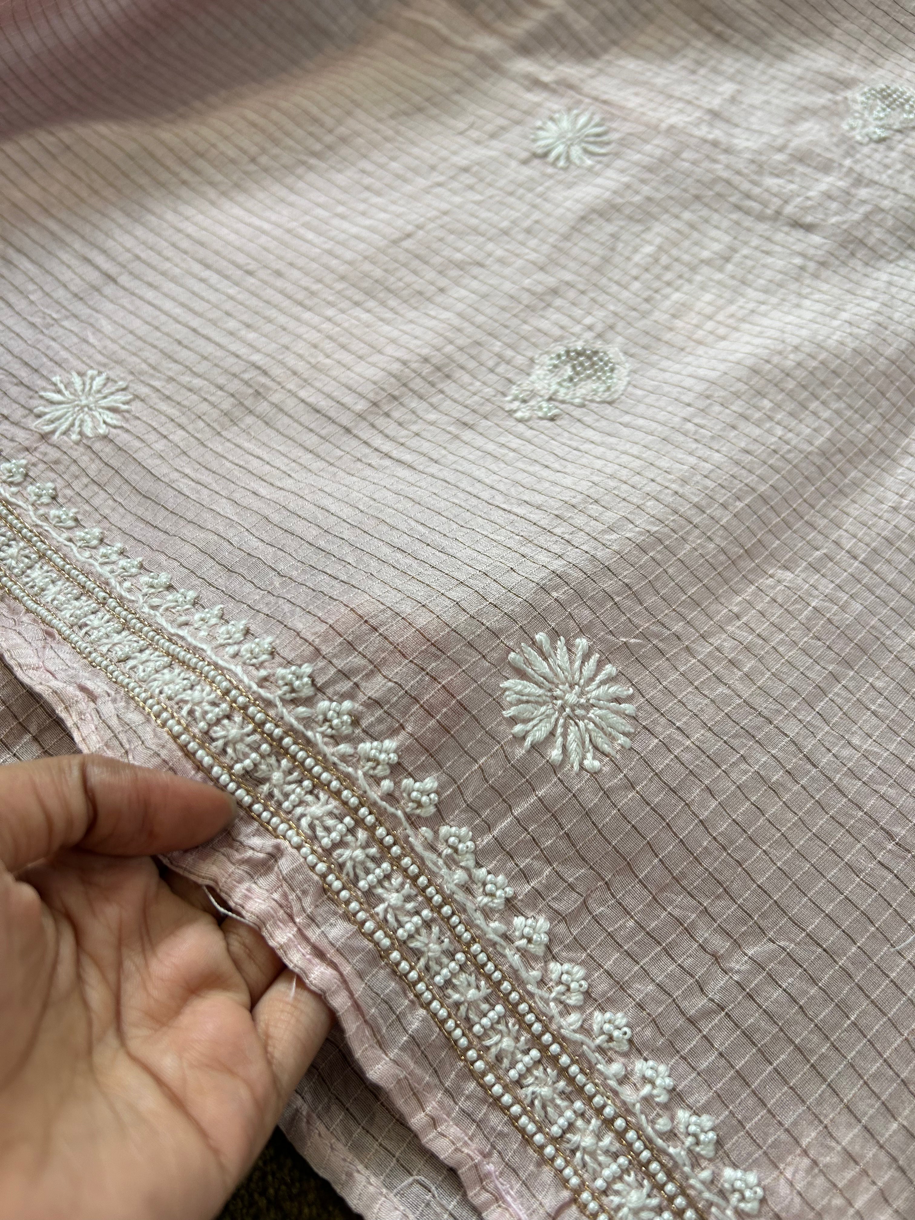 Pink Mul Chanderi Chikankari Mens Kurta