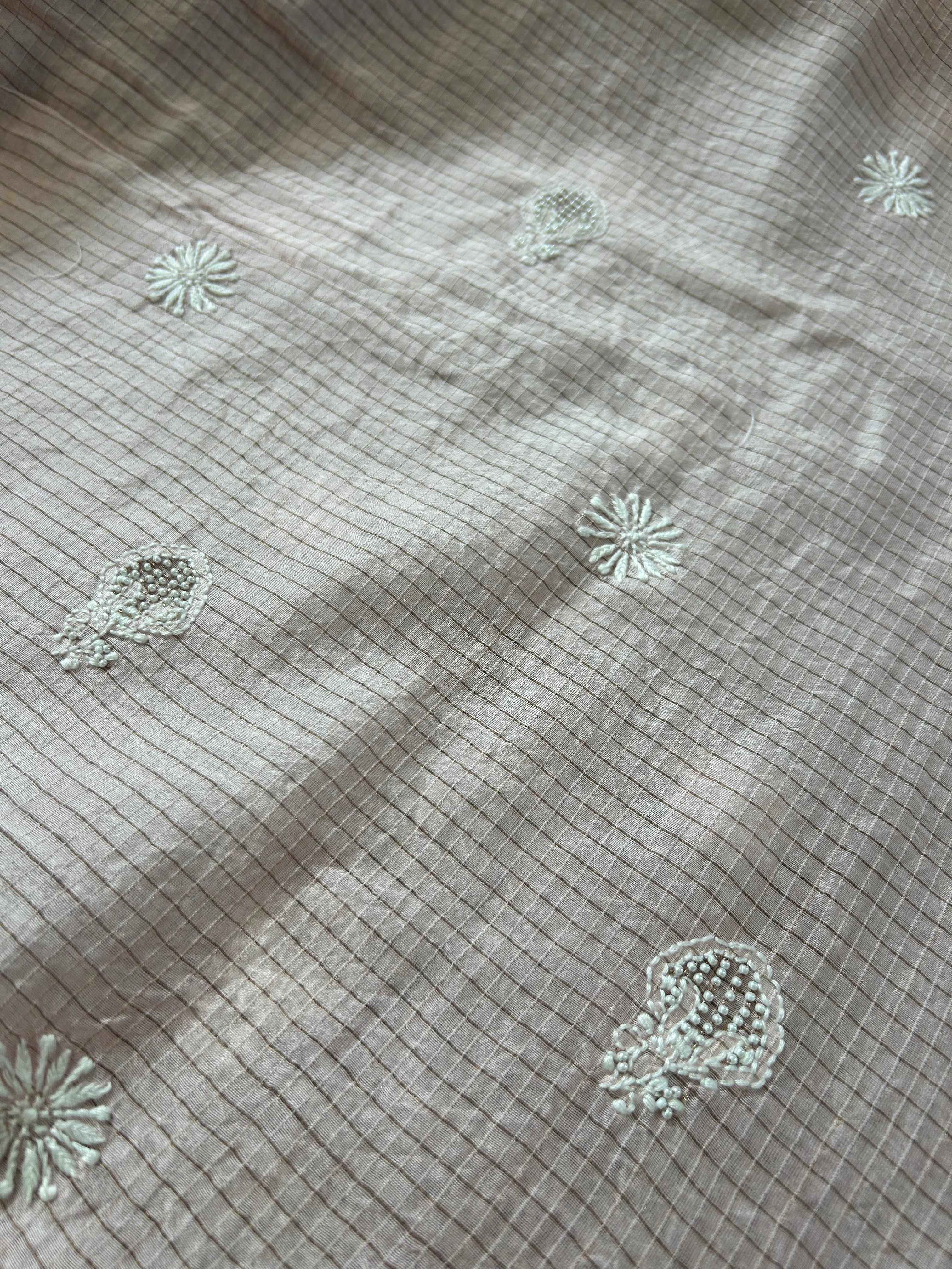Pink Mul Chanderi Chikankari Mens Kurta