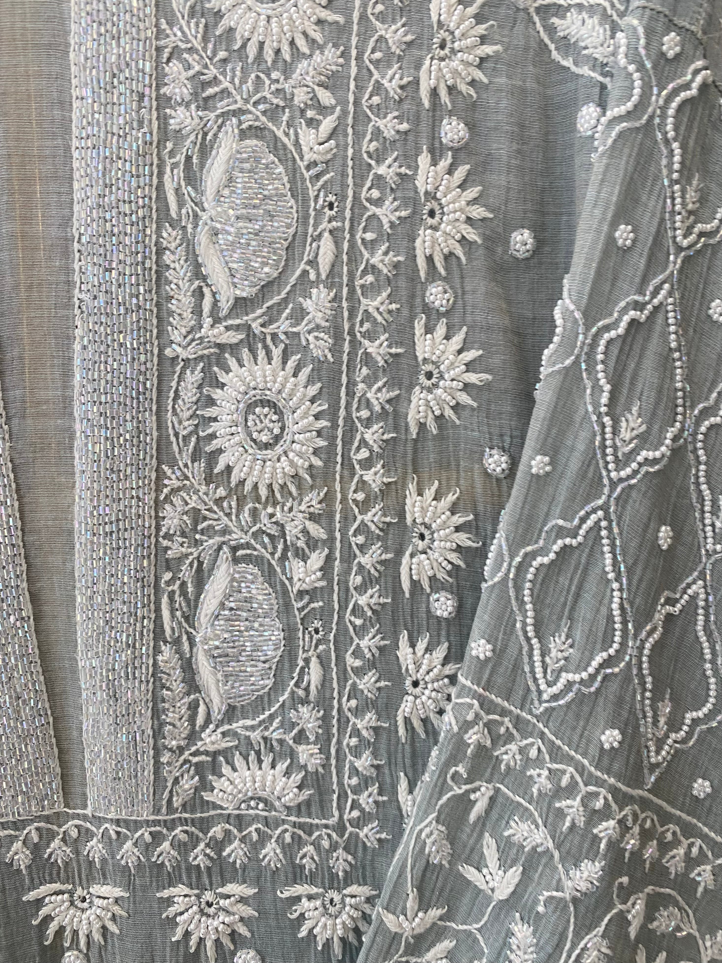 Grey Tissue Chikankari Kurta set