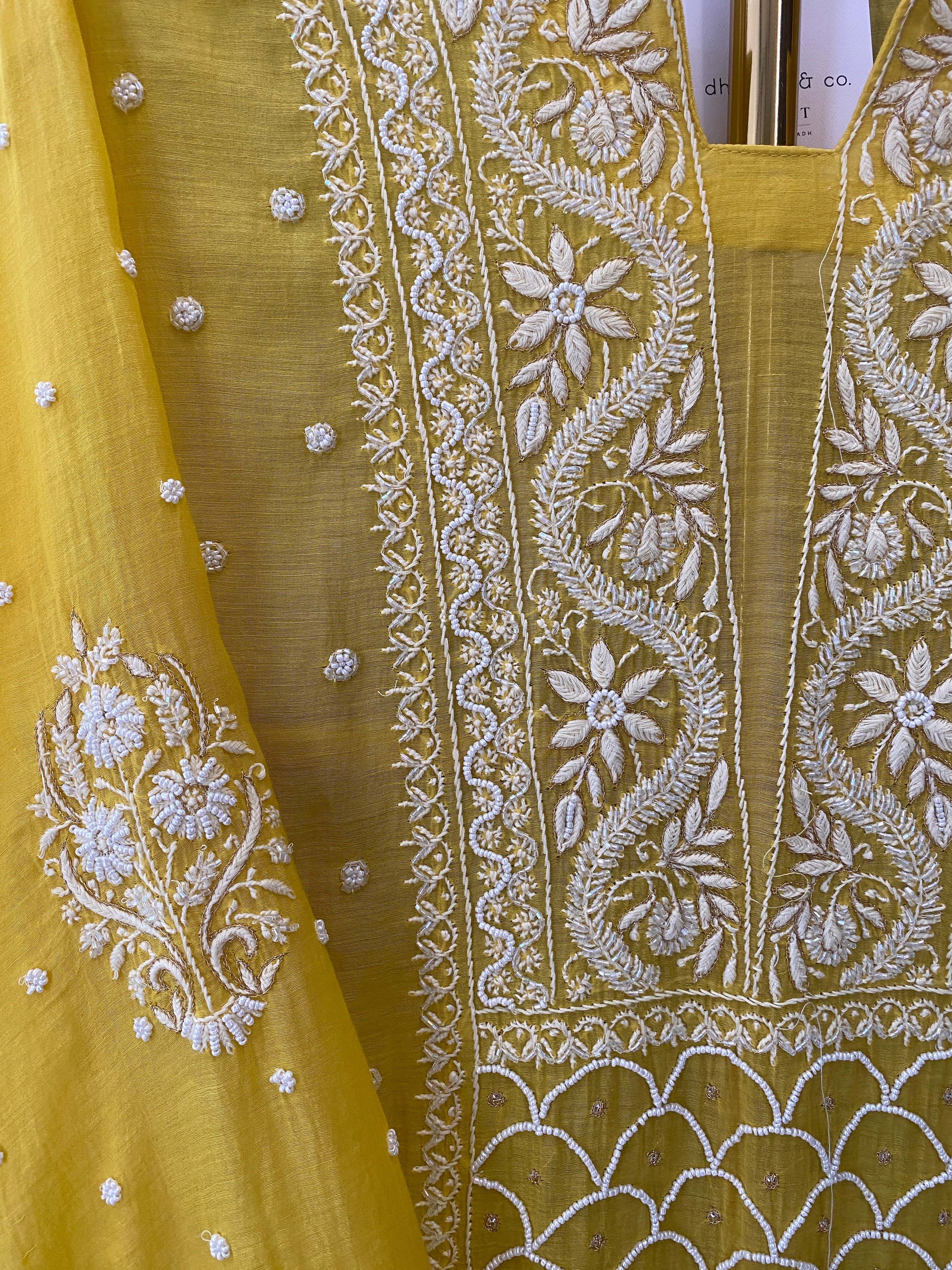 Yellow Tissue Chikankari Kurta Set