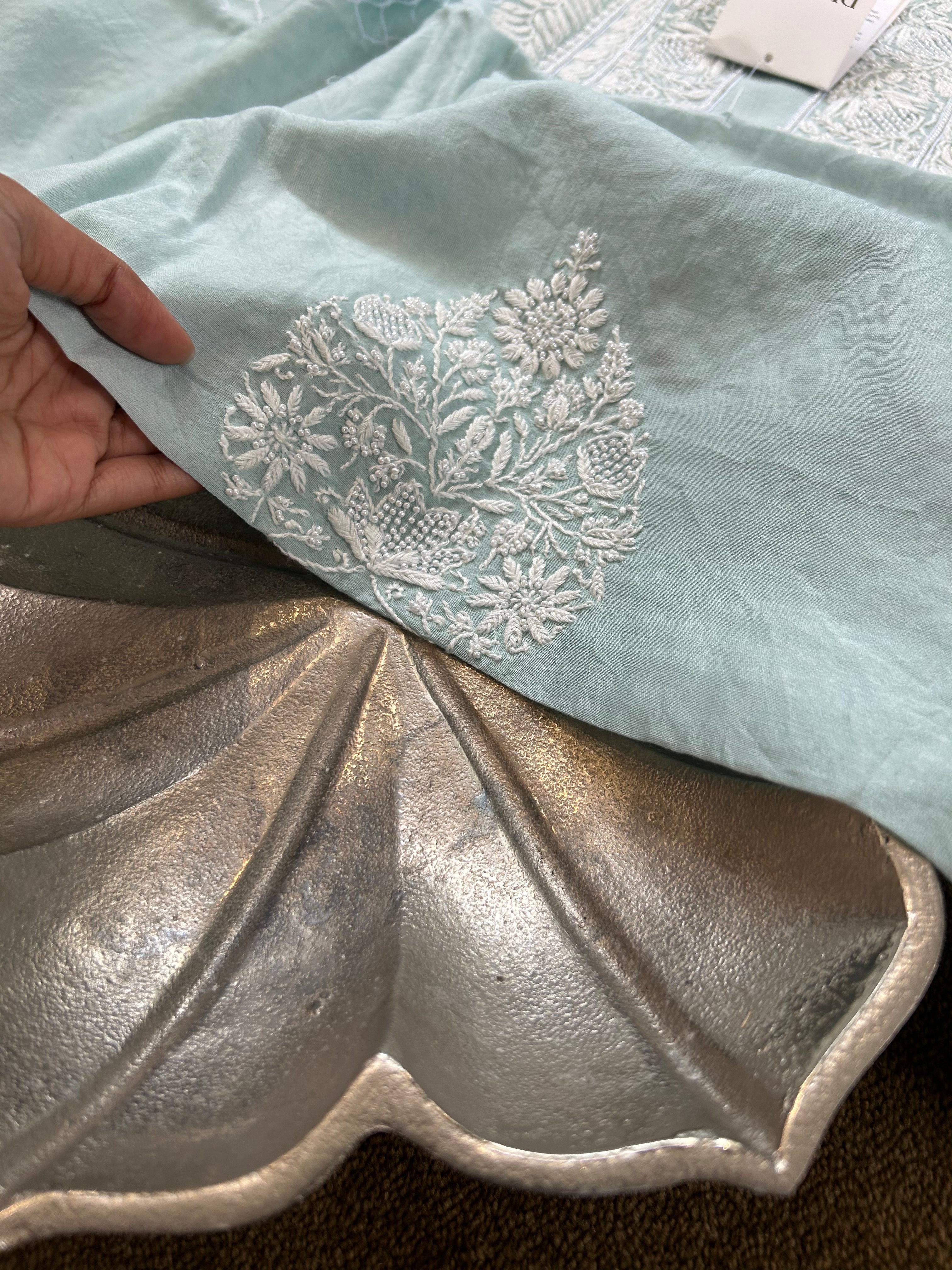 Green Chanderi Chikankari Mens Kurta