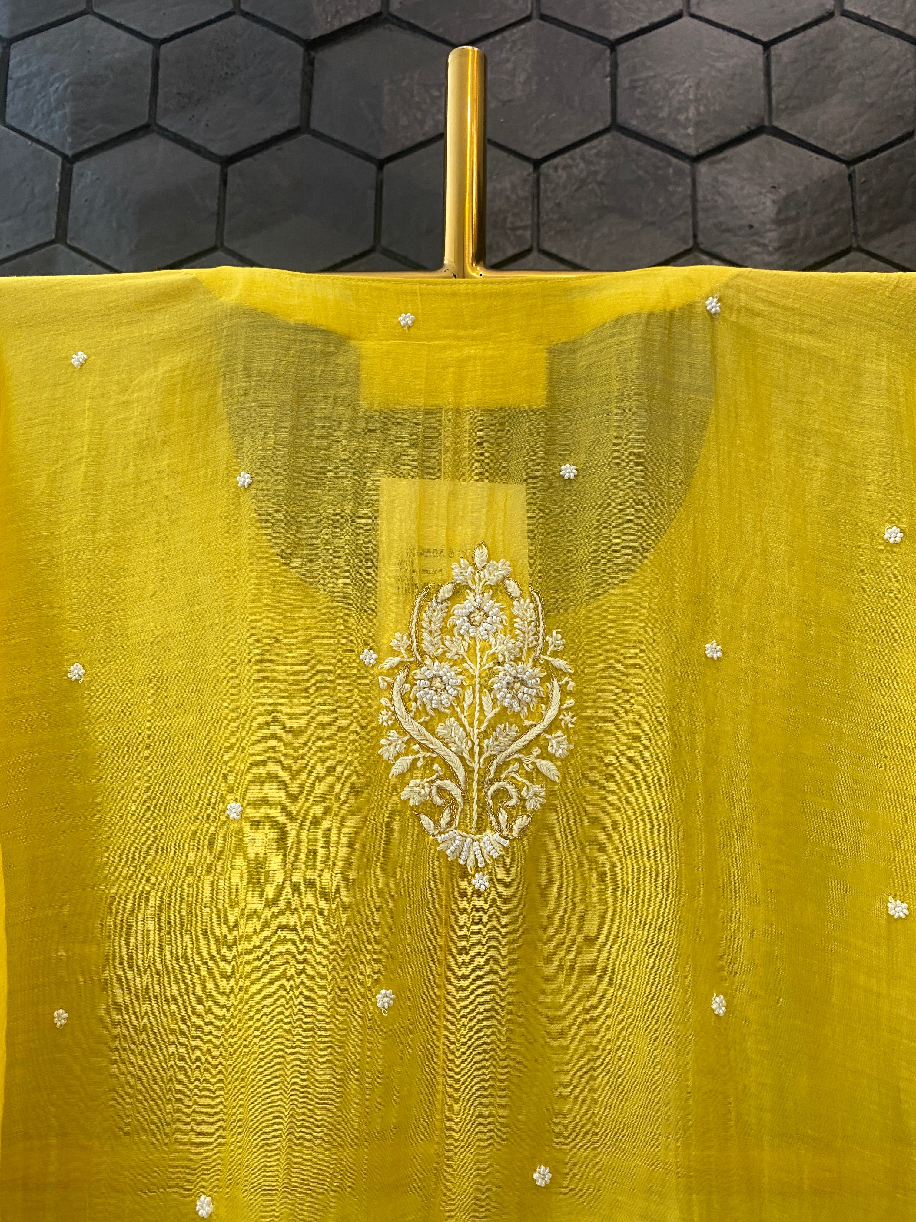 Yellow Tissue Chikankari Kurta Set