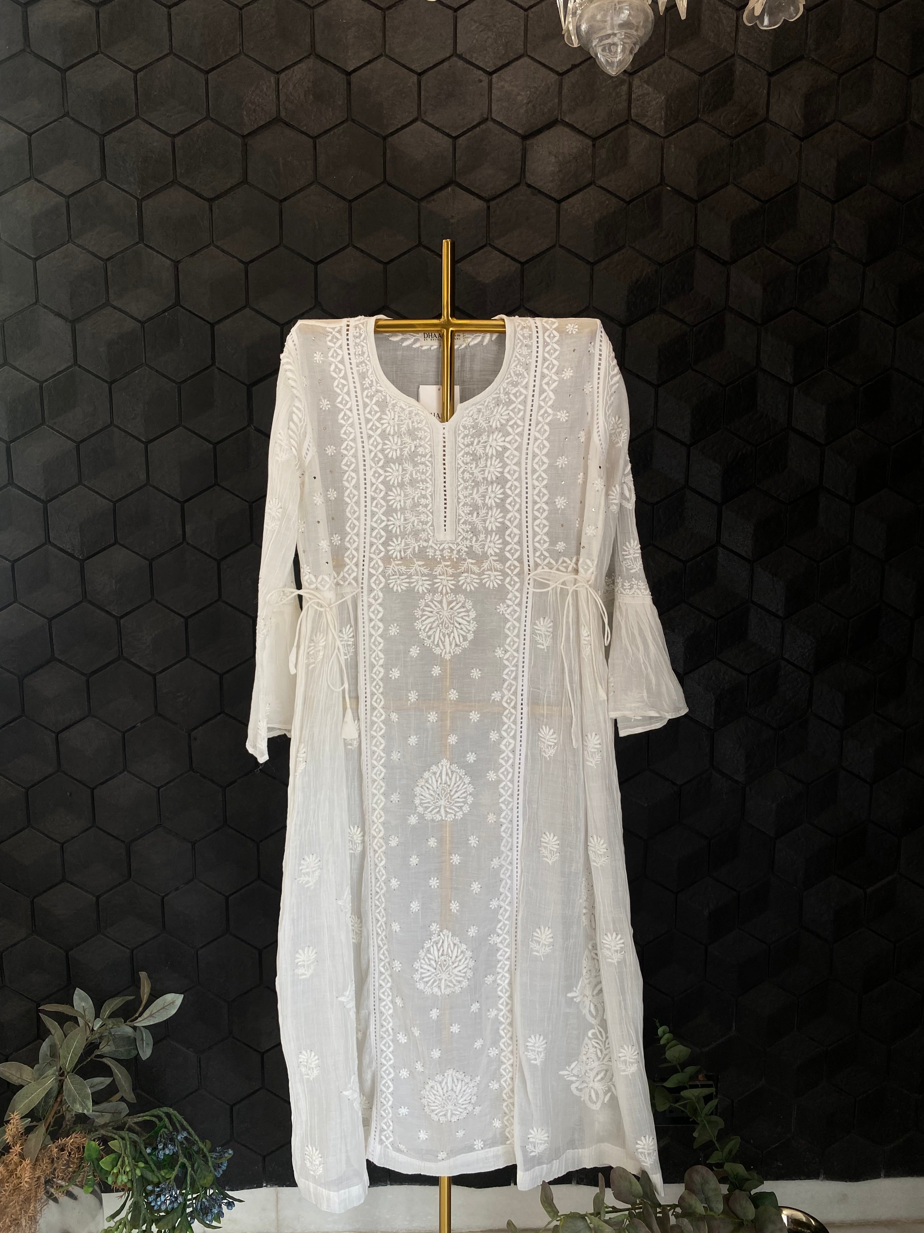 White Mul Chanderi Chikankari and Mukaish dress
