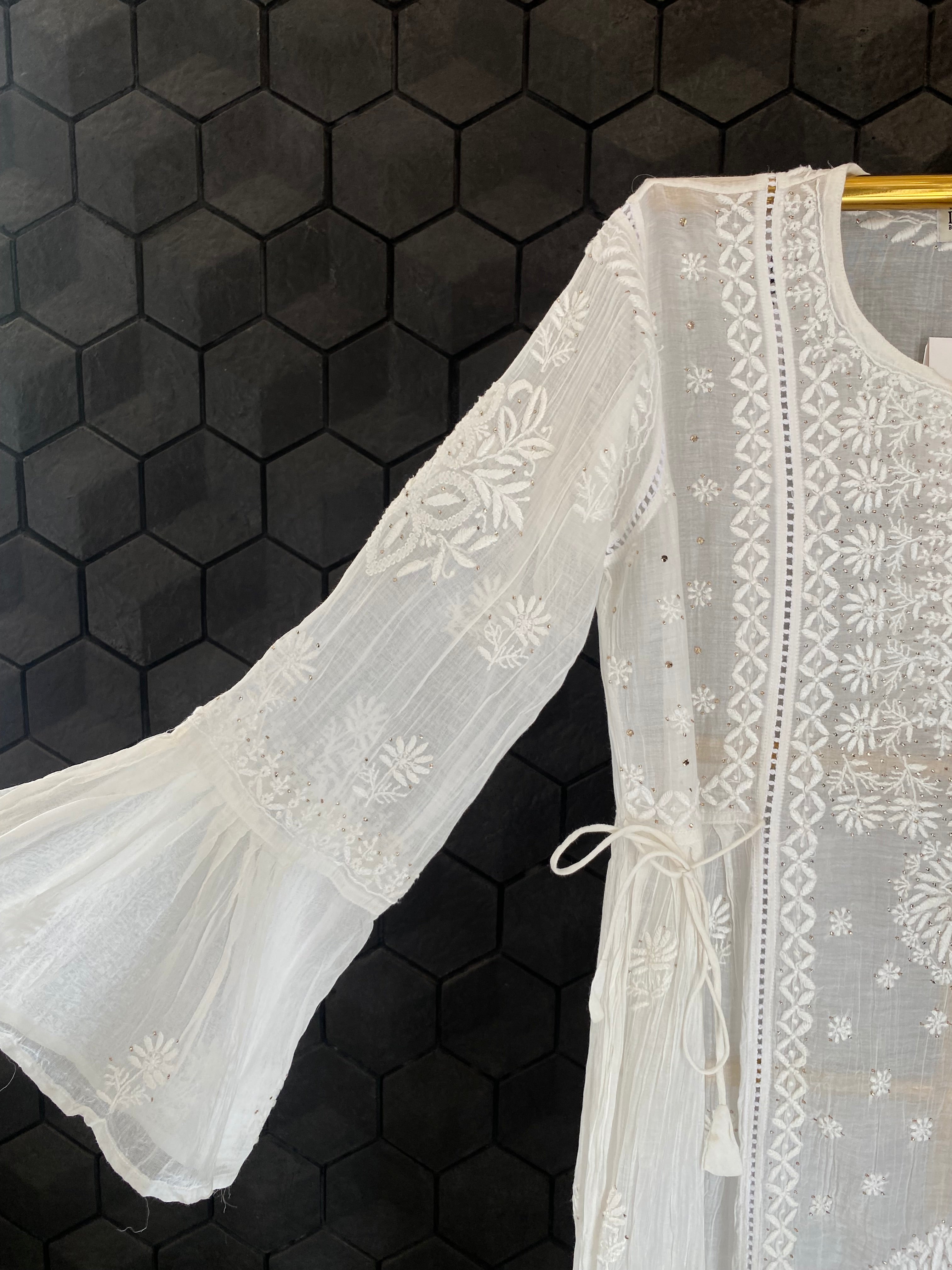 White Mul Chanderi Chikankari and Mukaish dress
