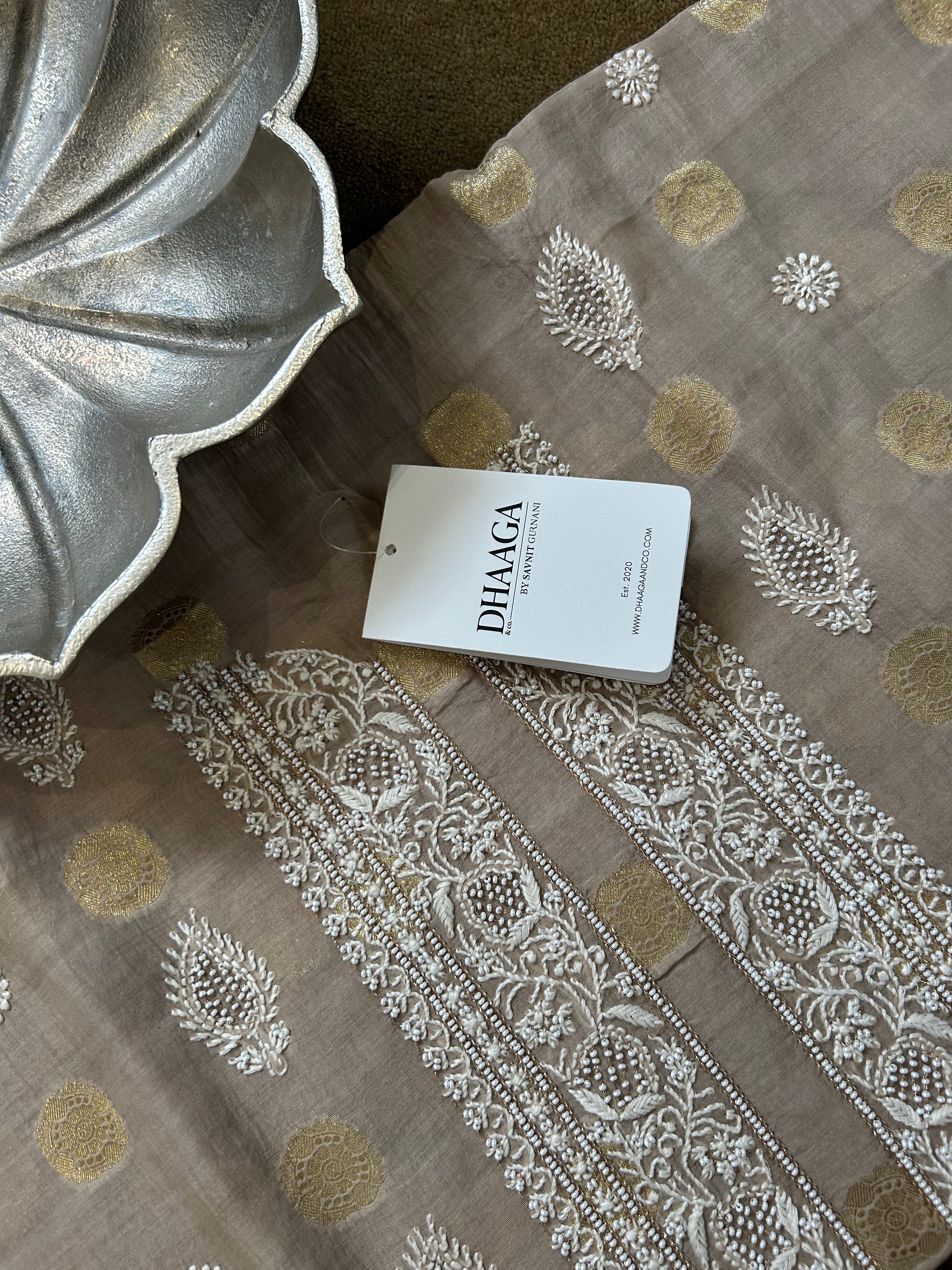 Brown Mul chanderi chikankari mens kurta