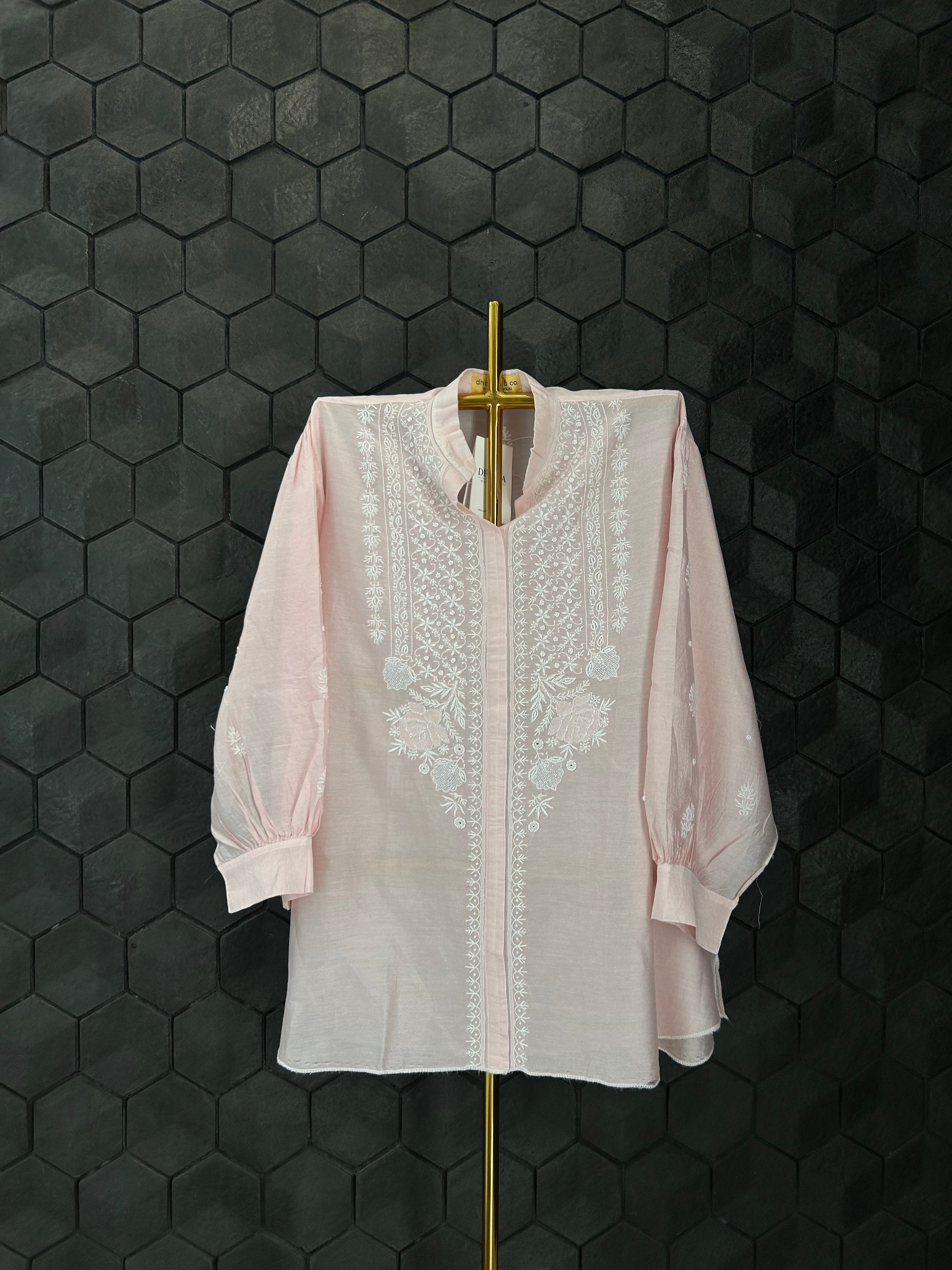 Pink Mul Chanderi Chikankari Co-ord Set