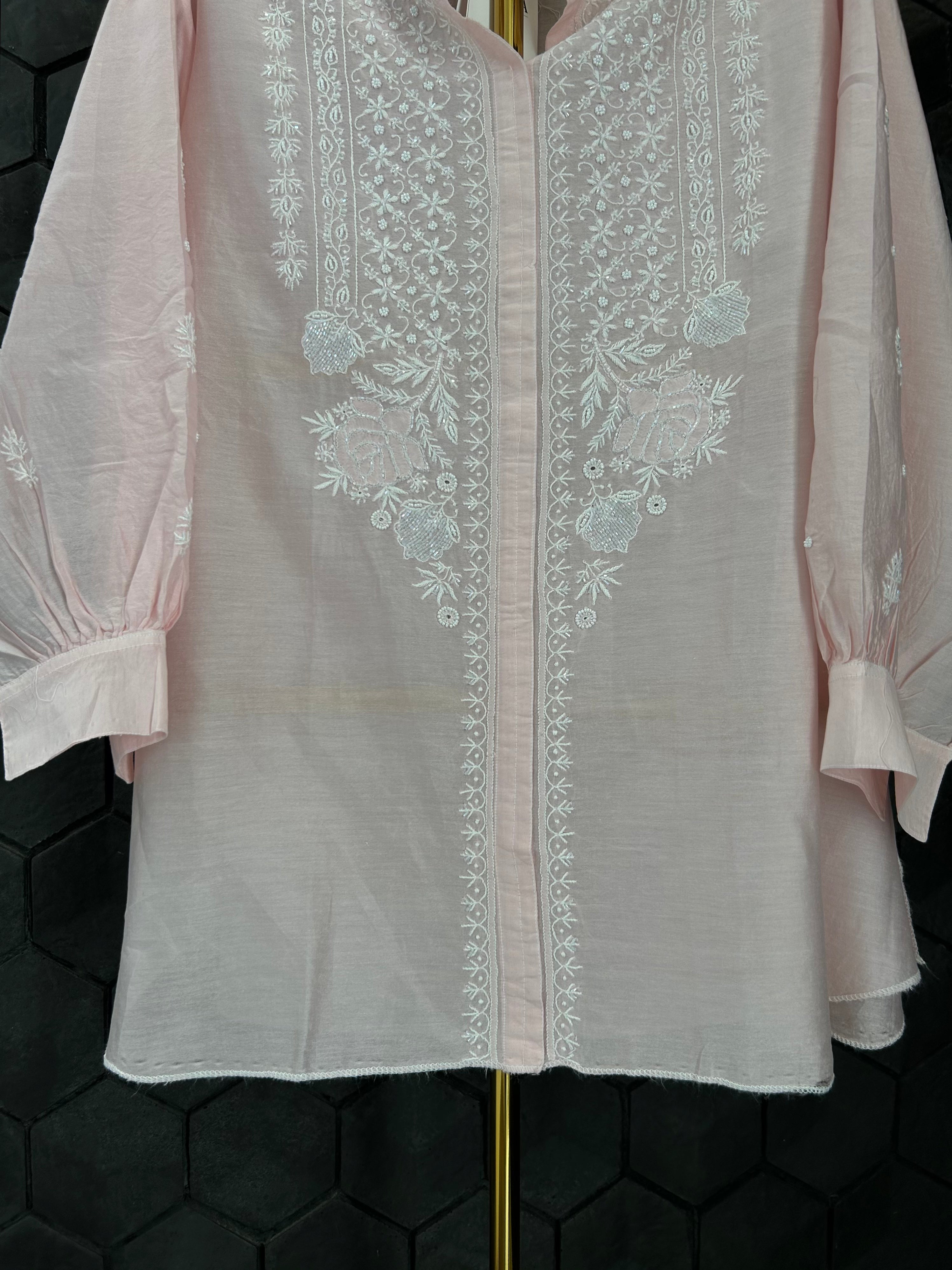 Pink Mul Chanderi Chikankari Co-ord Set