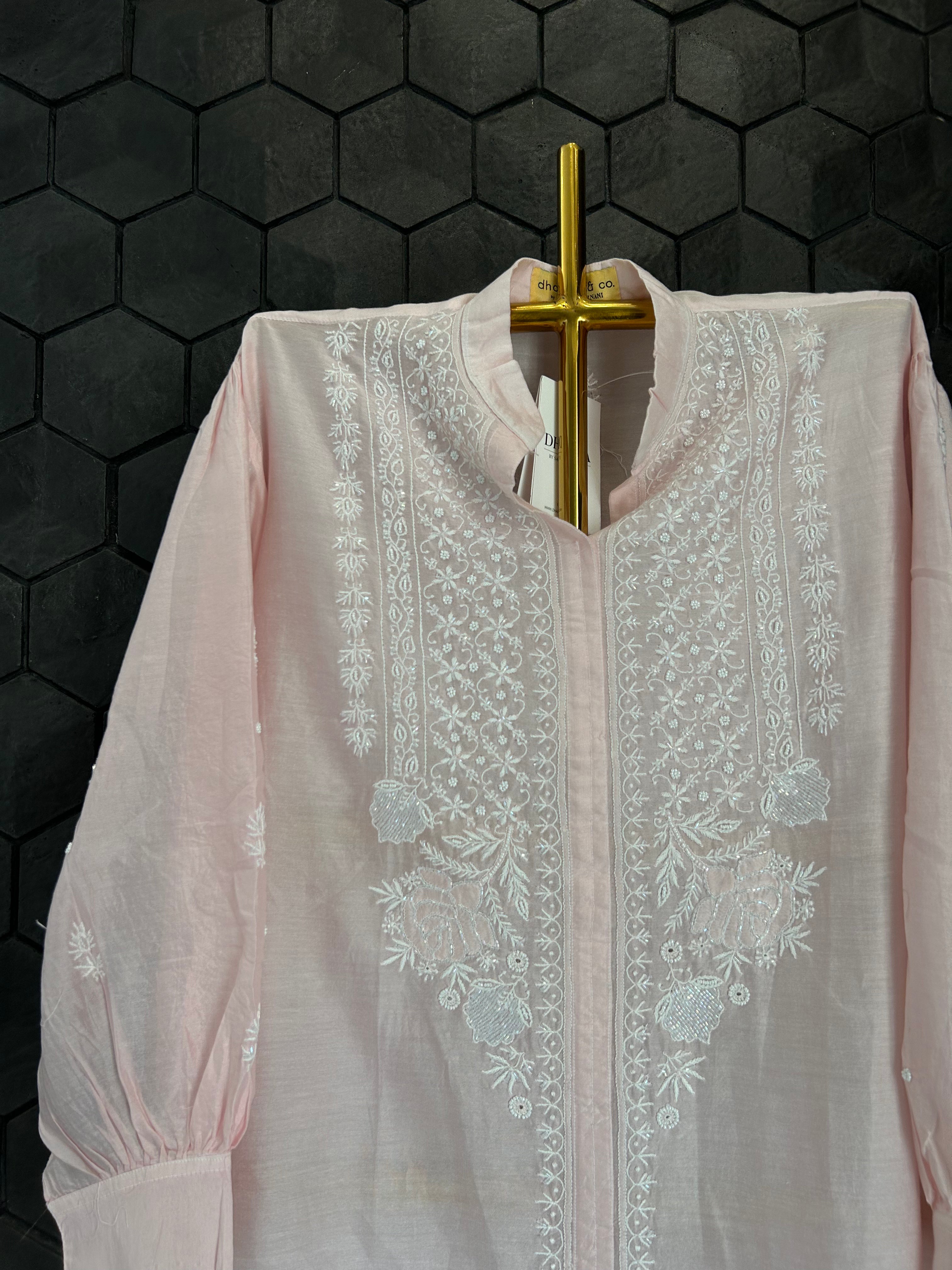 Pink Mul Chanderi Chikankari Co-ord Set