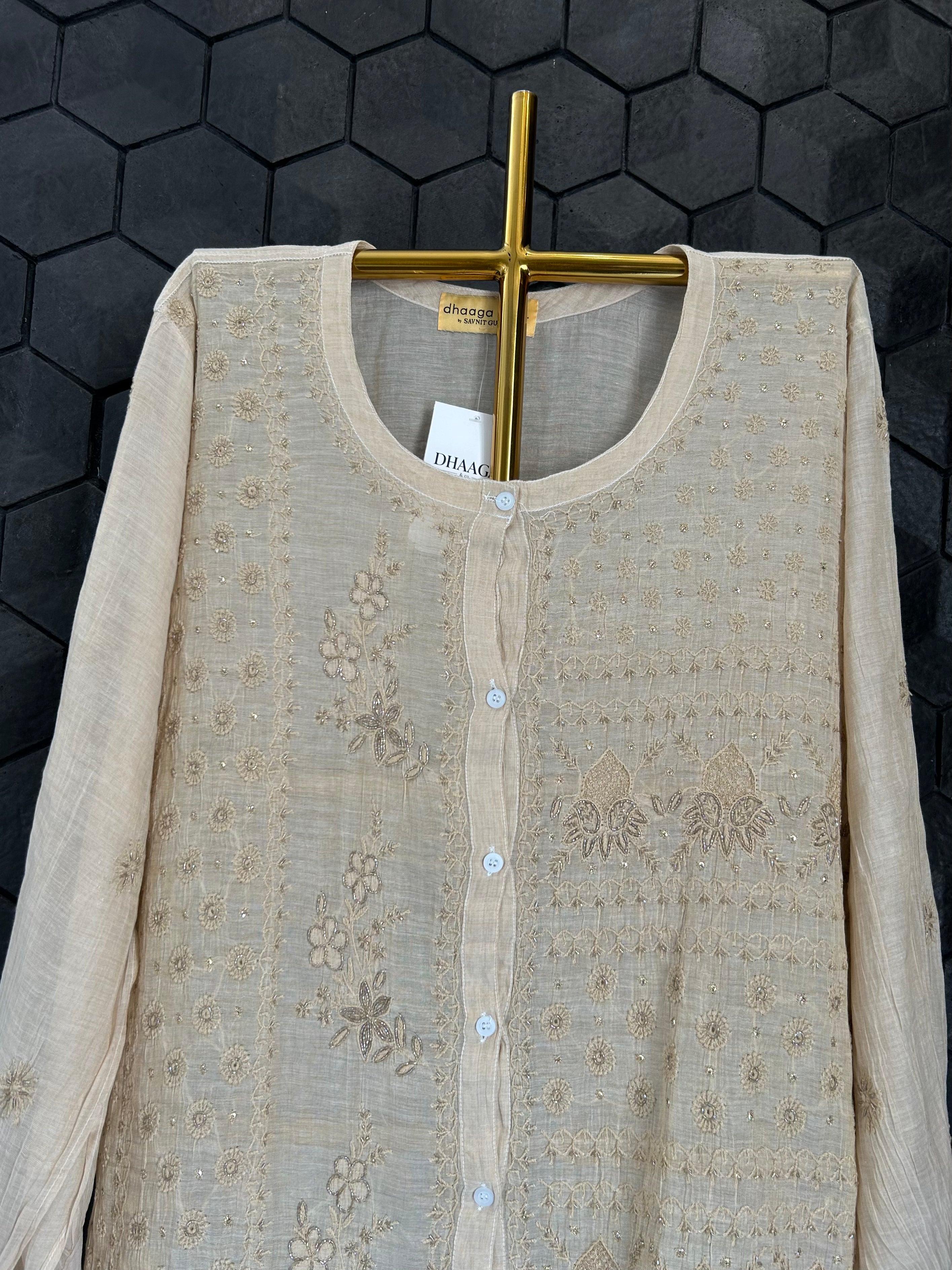 Gold Tissue Chikankari Co-Ord Set