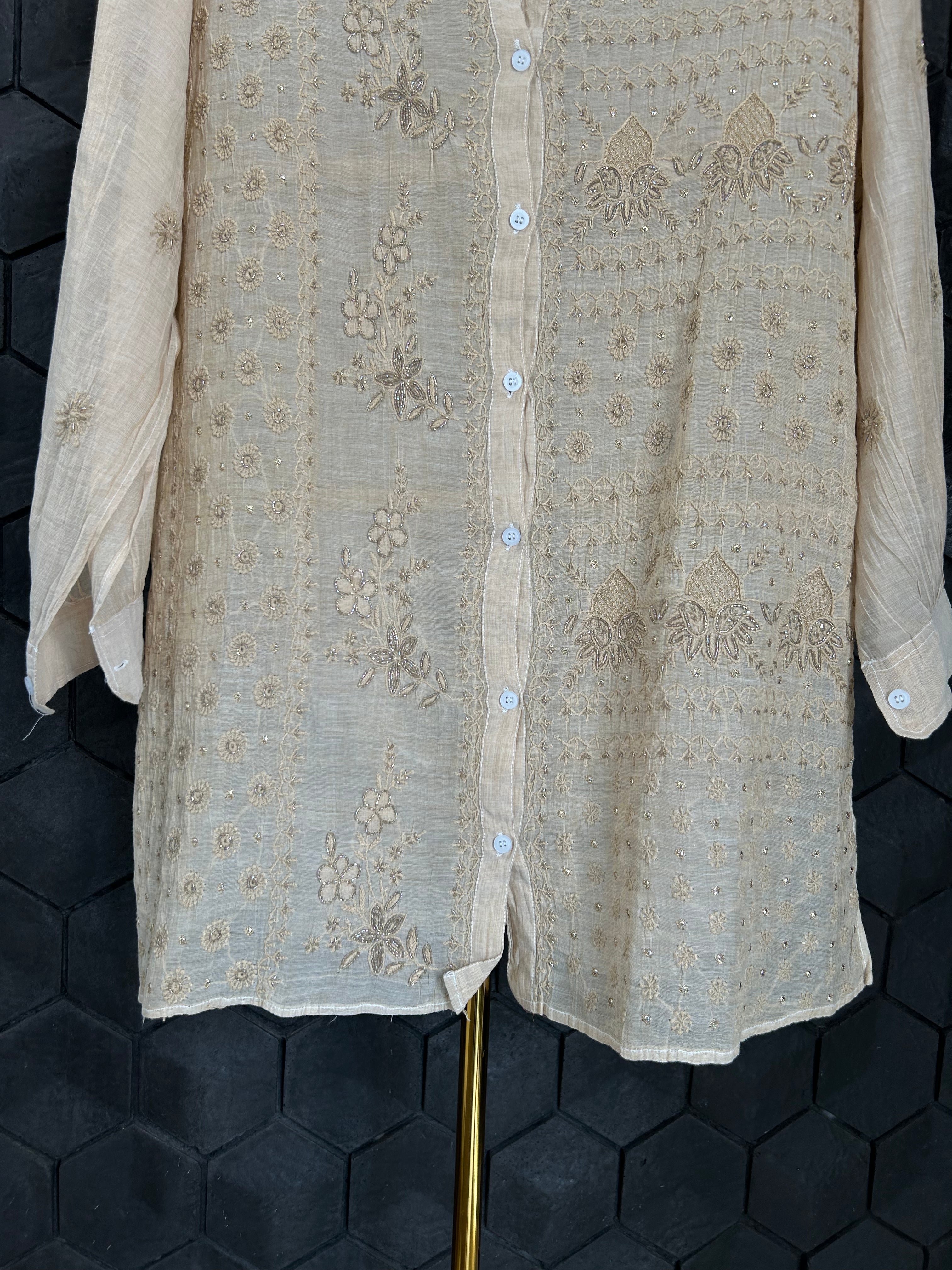 Gold Tissue Chikankari Co-Ord Set