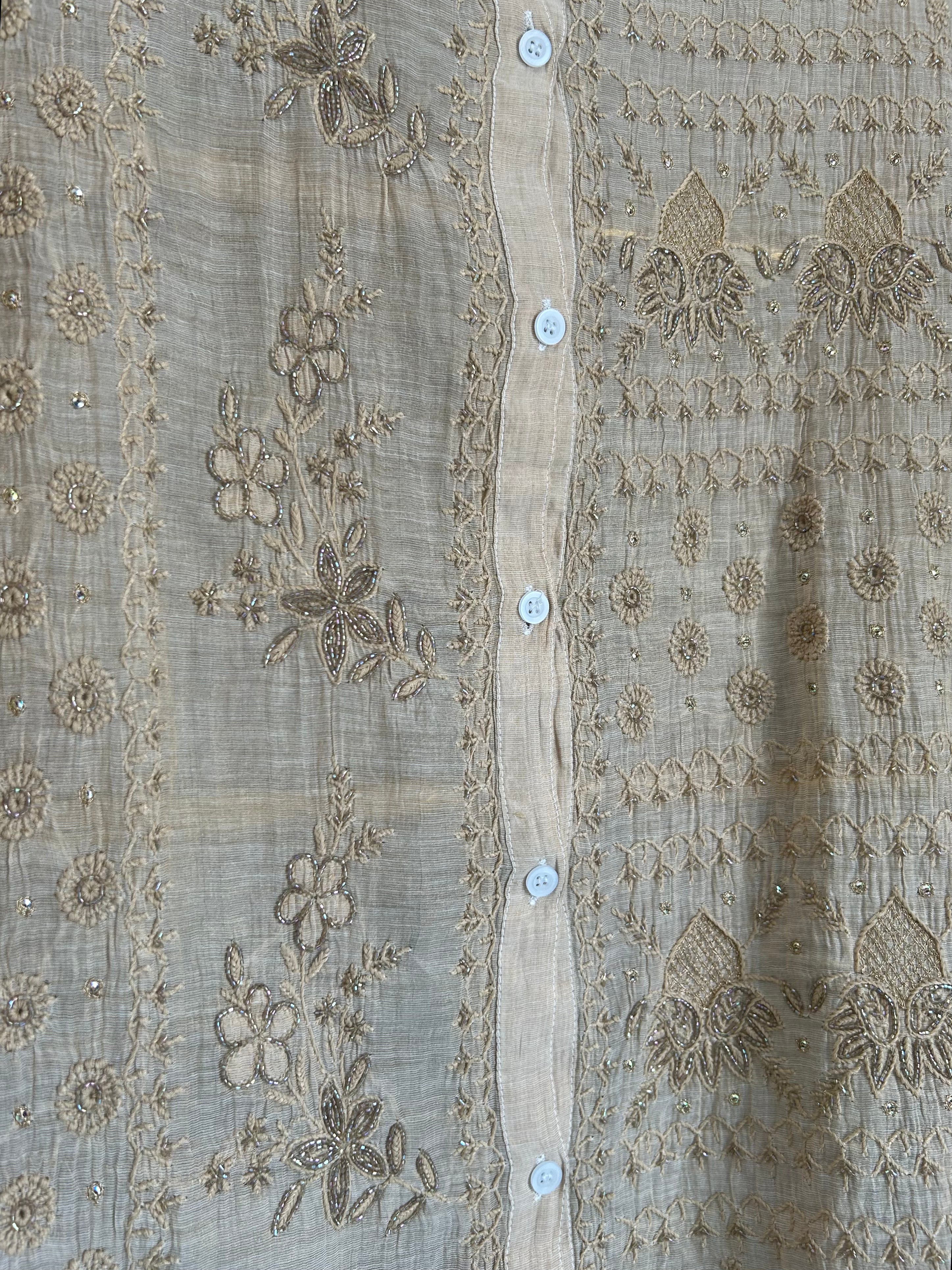 Gold Tissue Chikankari Co-Ord Set