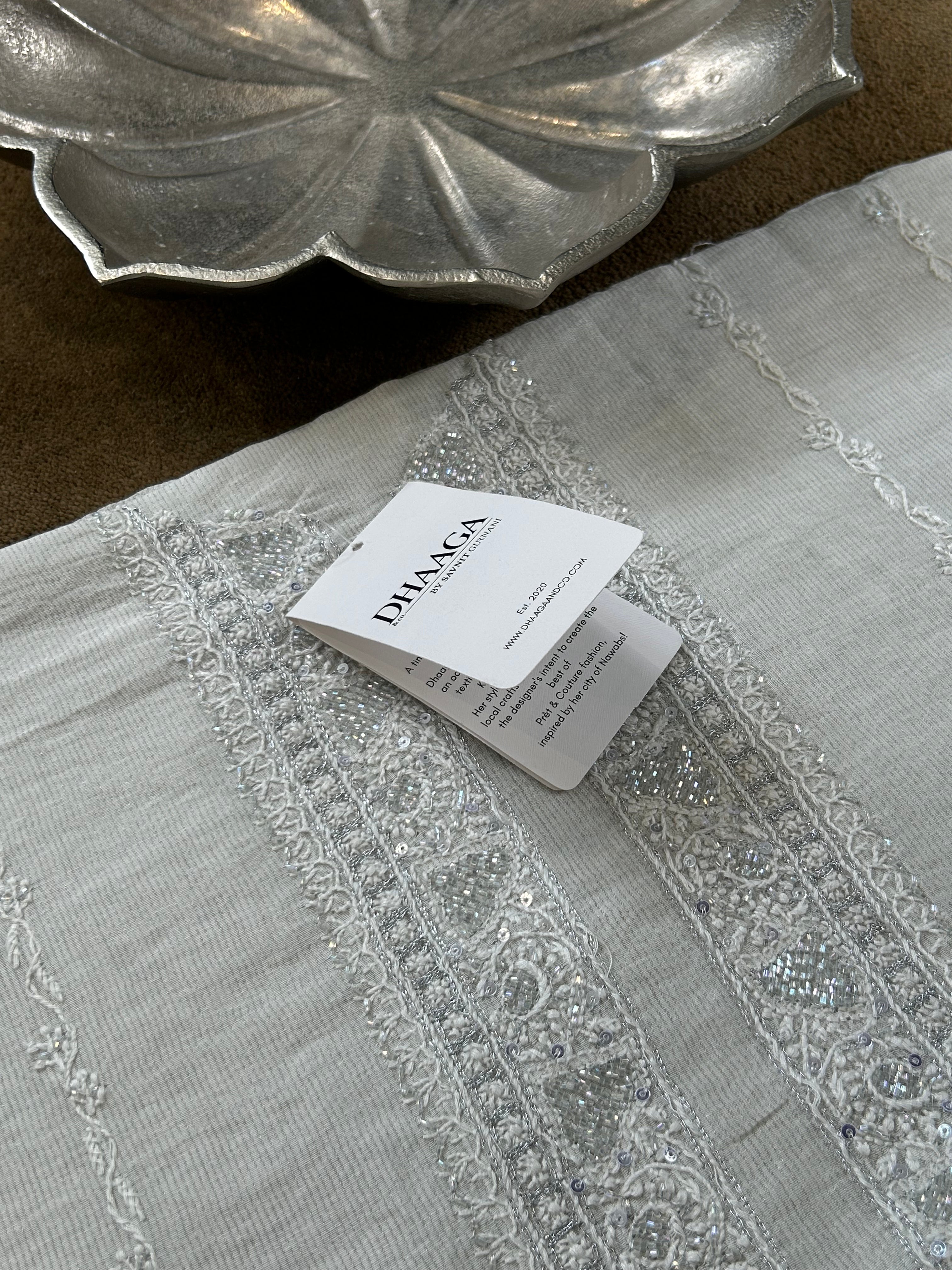 Silver Tissue Chikankari Mens Kurta