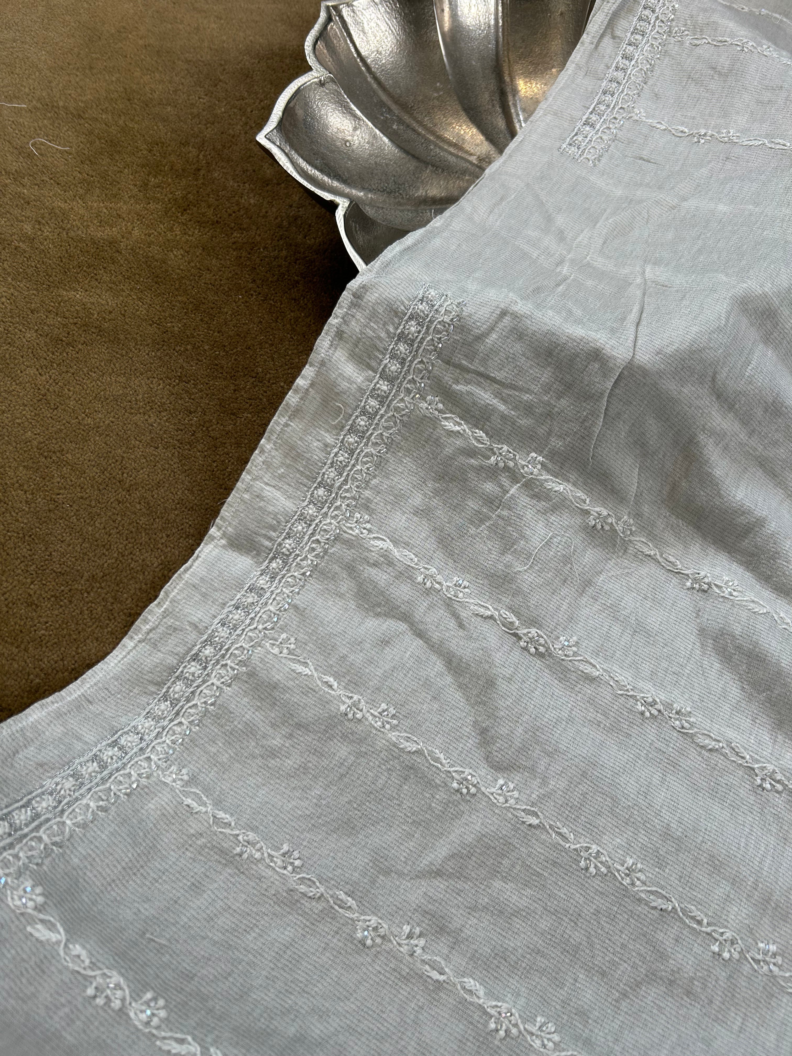 Silver Tissue Chikankari Mens Kurta