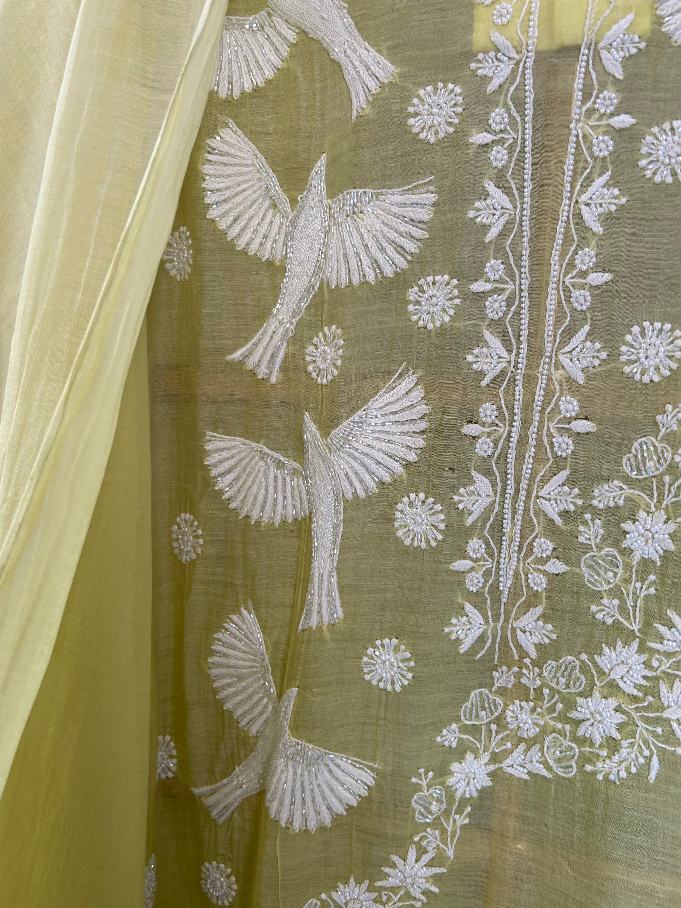 Lime Green Mul Chanderi Chikankari Kurta Set