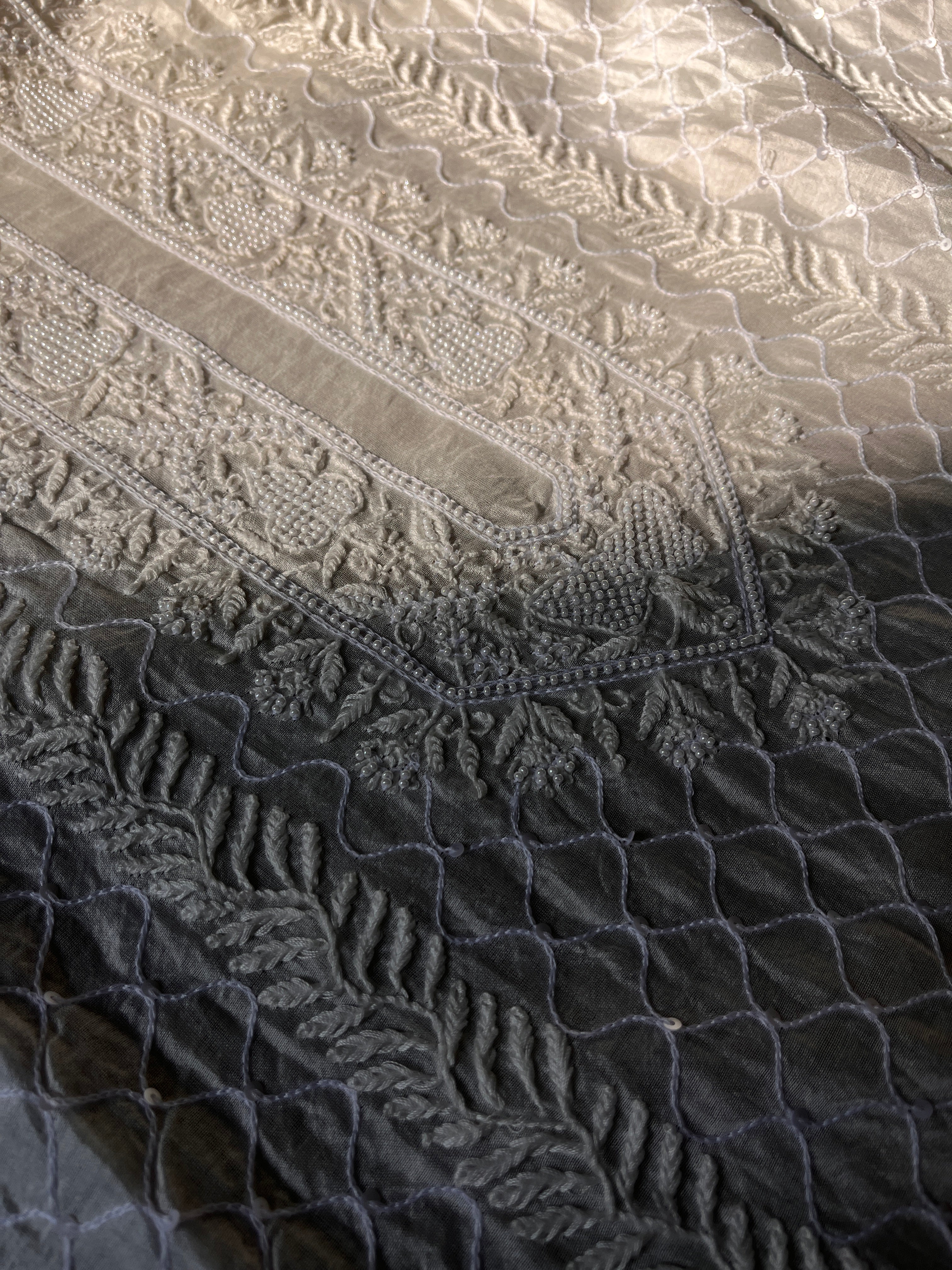 Beige Chanderi Chikankari Mens Kurta