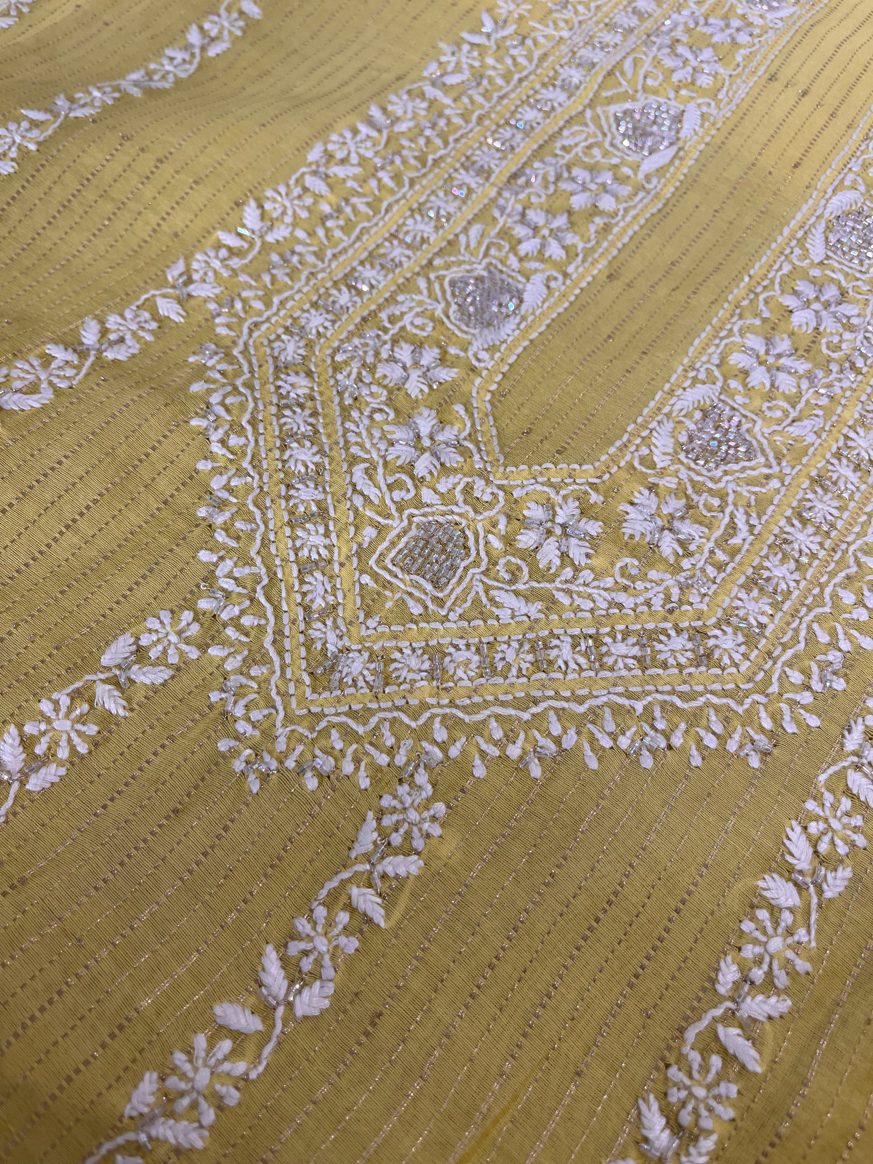 Lime Yellow Chanderi Chikankari Mens Kurta