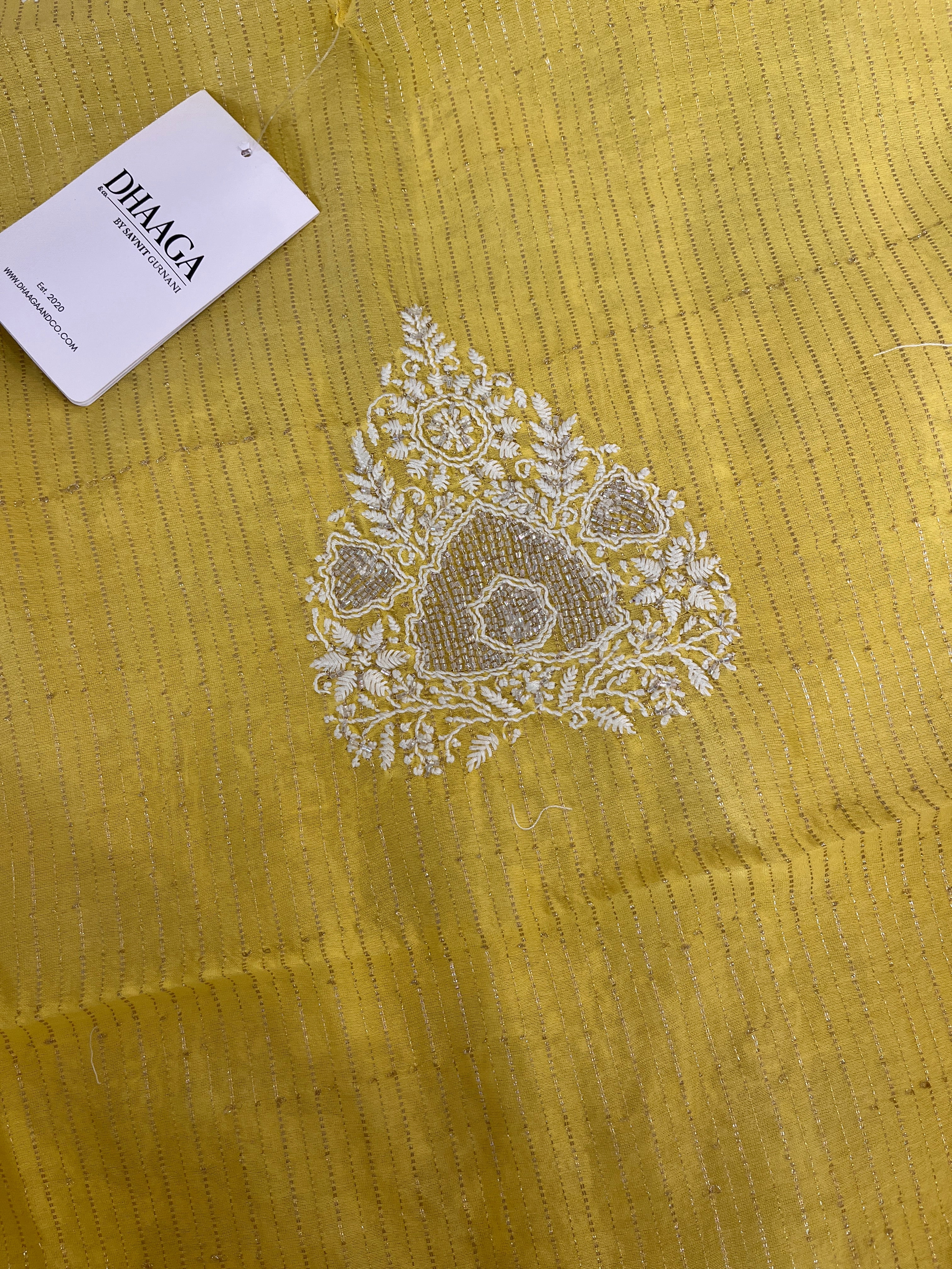 Lime Yellow Chanderi Chikankari Mens Kurta