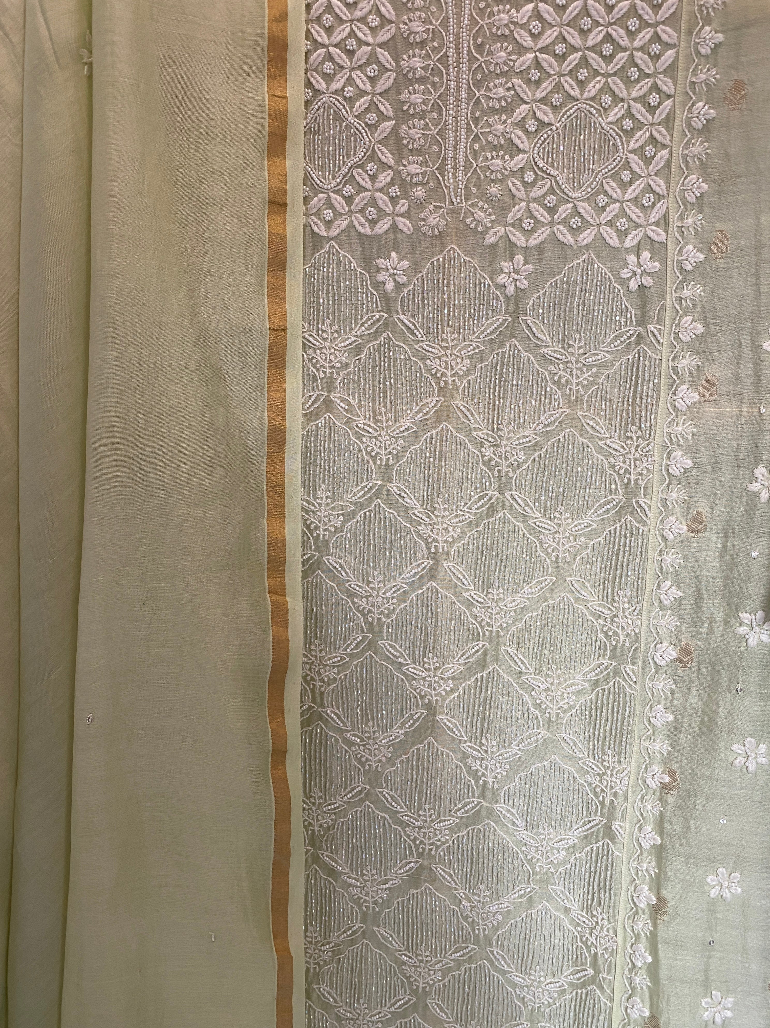 Green Mul Chanderi Chikankari Kurta Set