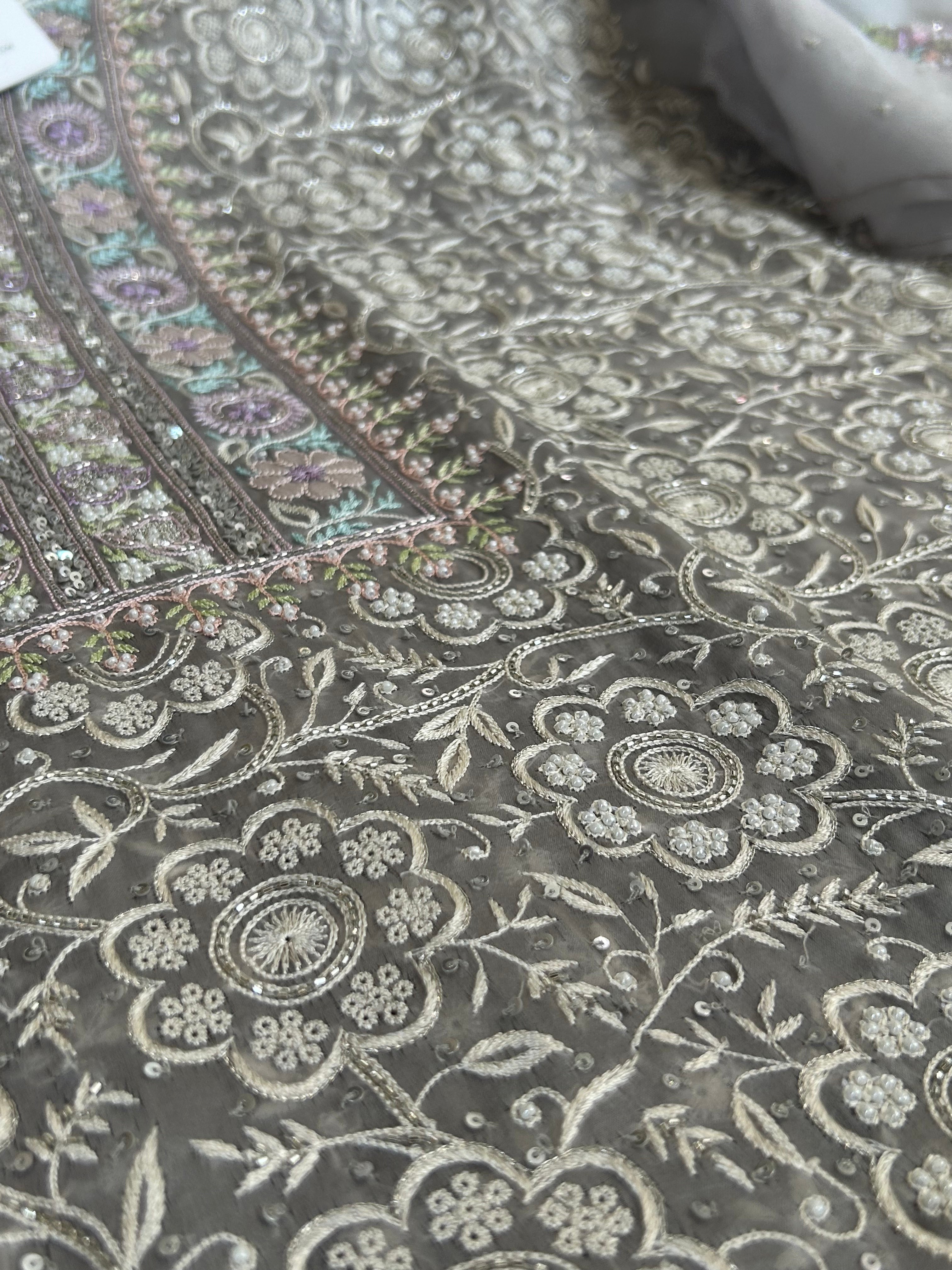 Premium Grey Organza Chikankari Kurta Set