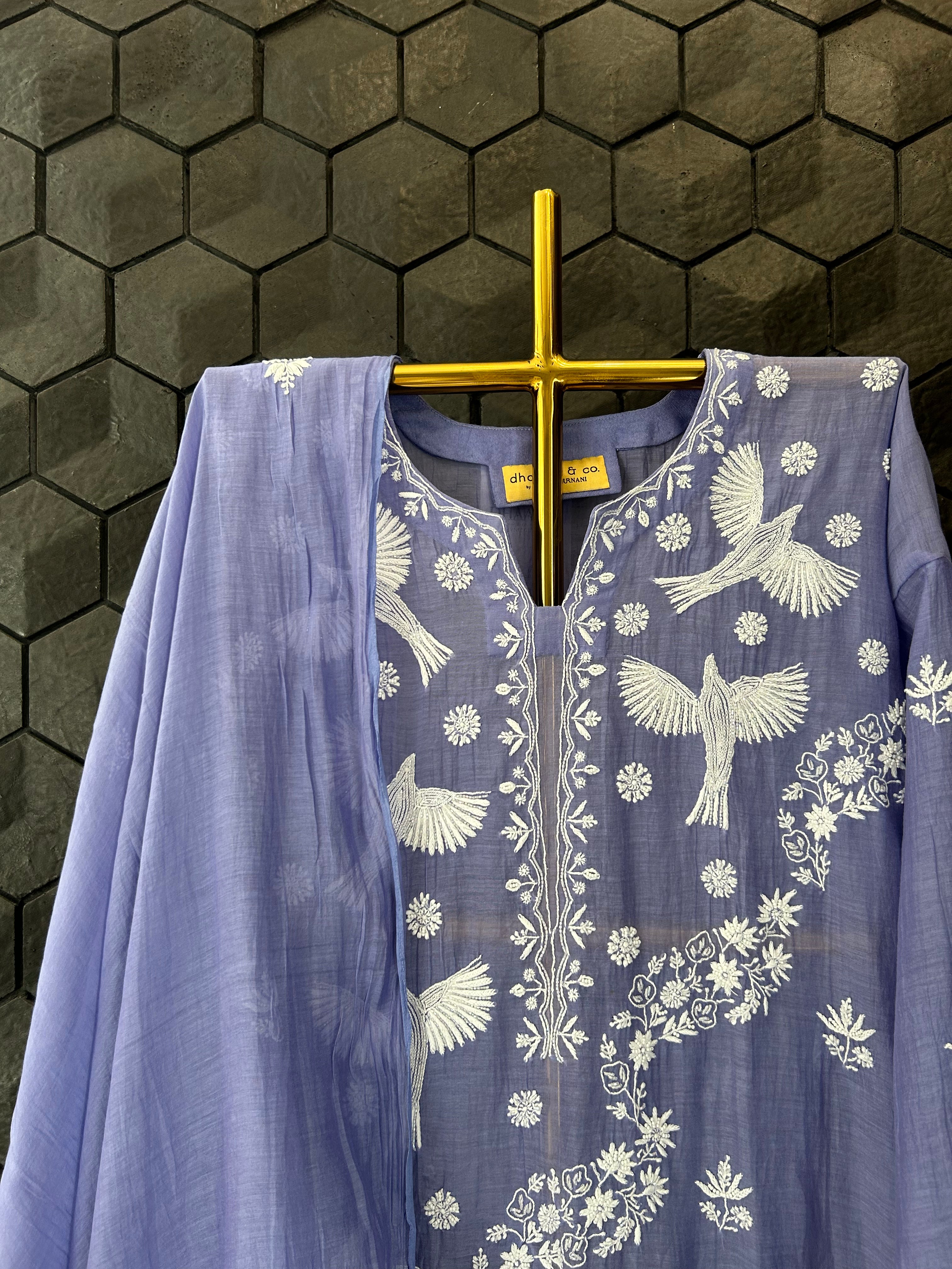 New Purple Mul Chanderi Chikankari Kurta Set