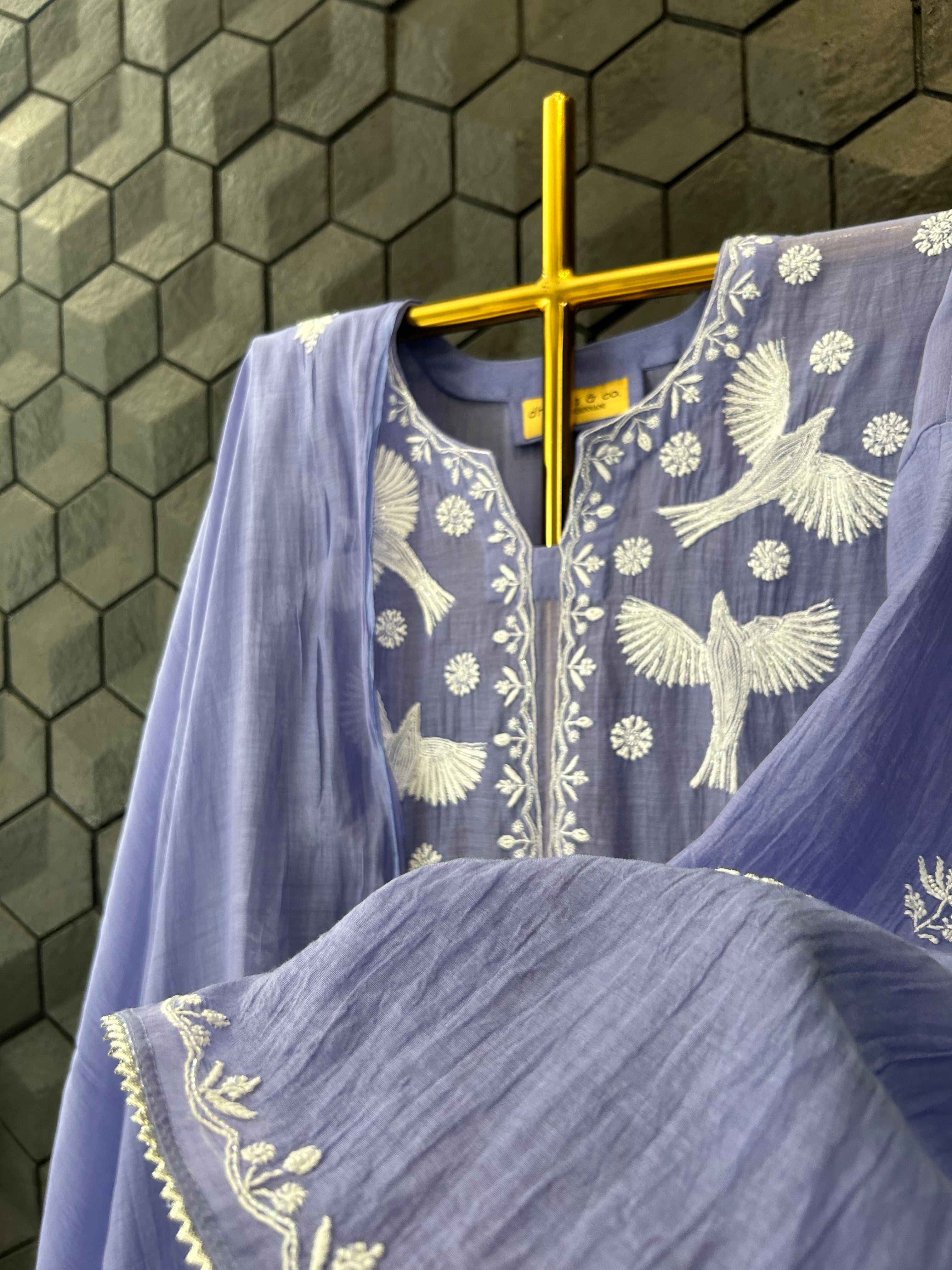 New Purple Mul Chanderi Chikankari Kurta Set