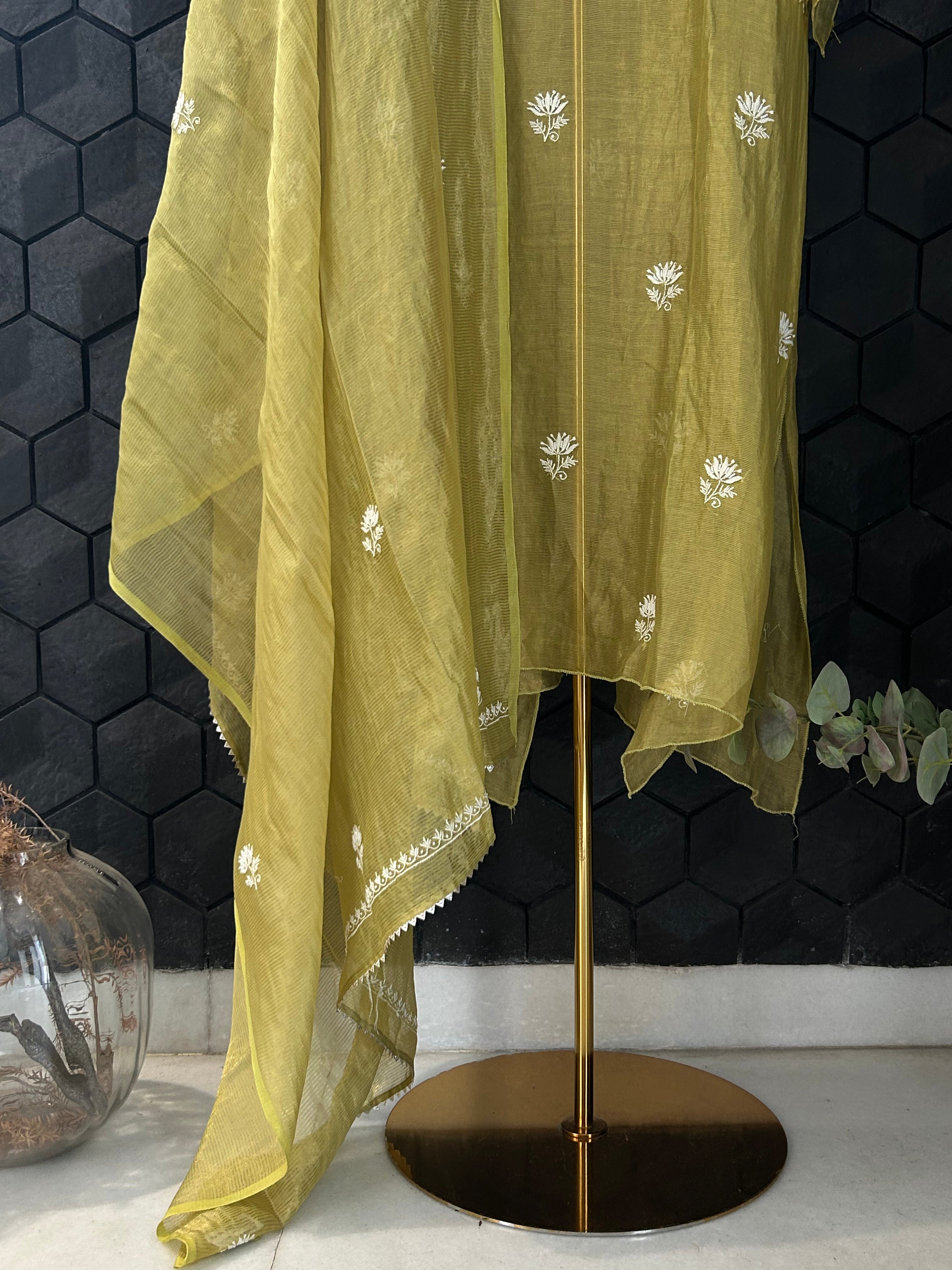 Green Tissue Chikankari Kurta Set