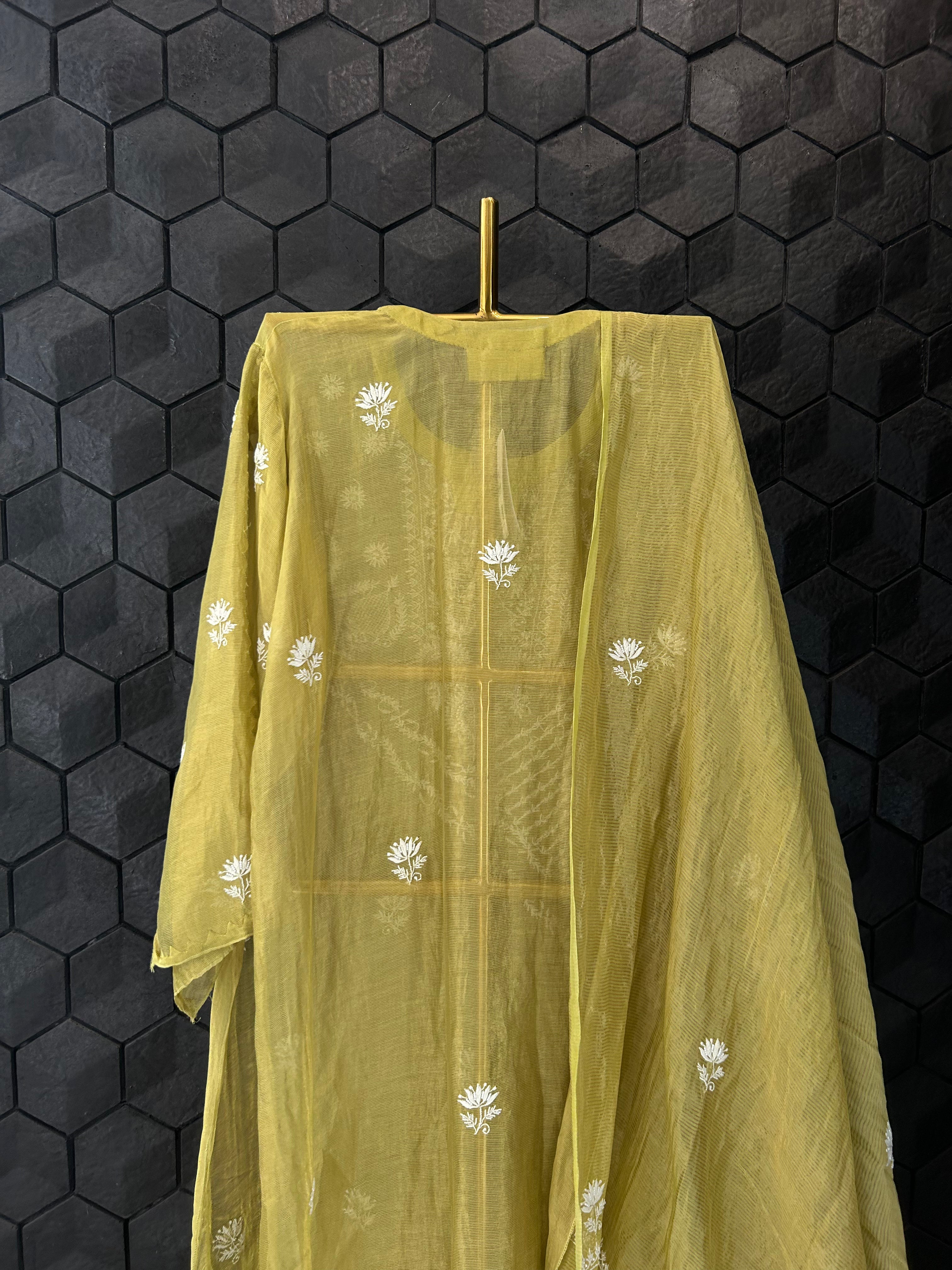 Green Tissue Chikankari Kurta Set