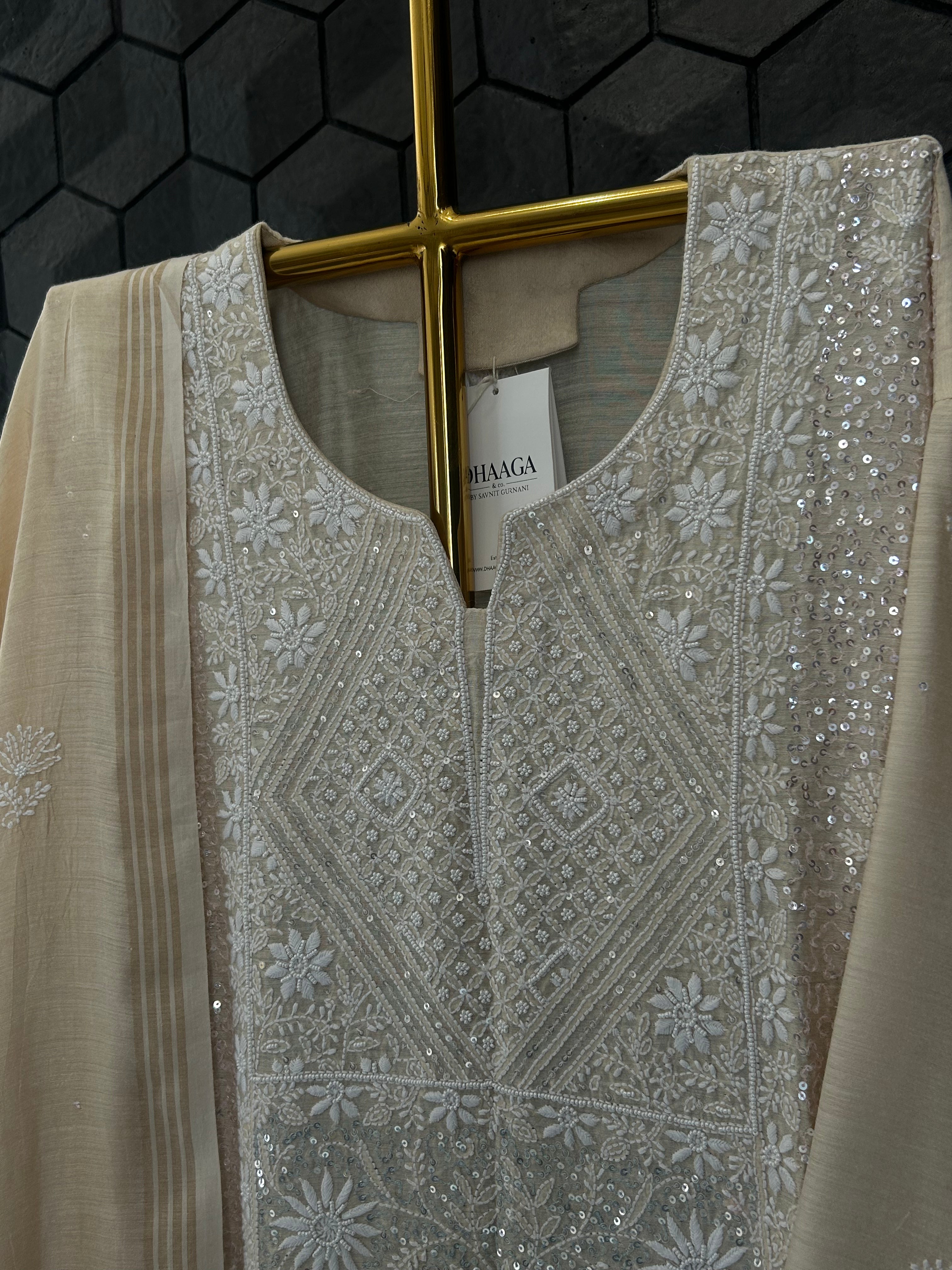 Natural Munga Silk Chikankari Kurta Set