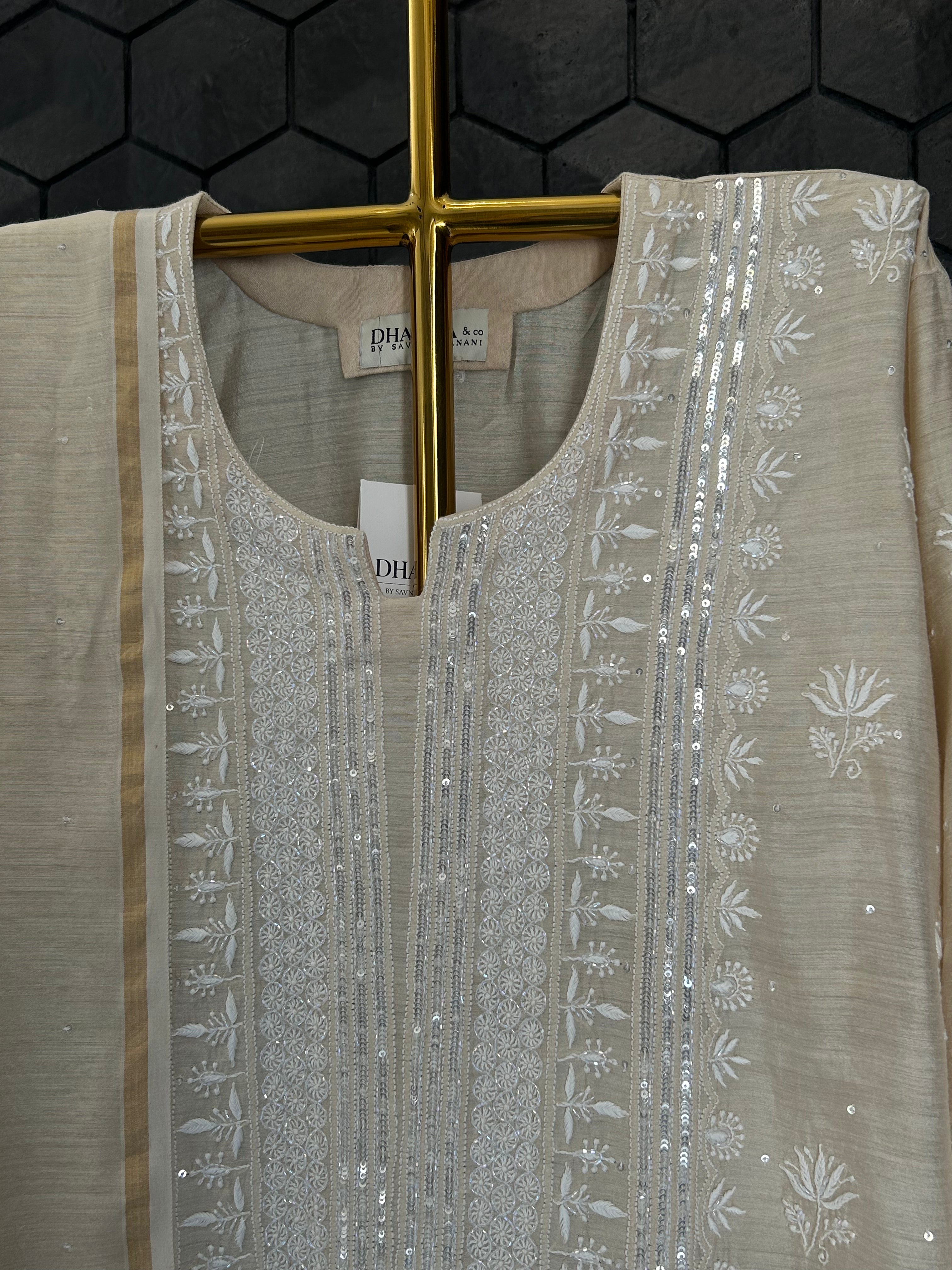 Natural Munga Silk Chikankari Kurta Set