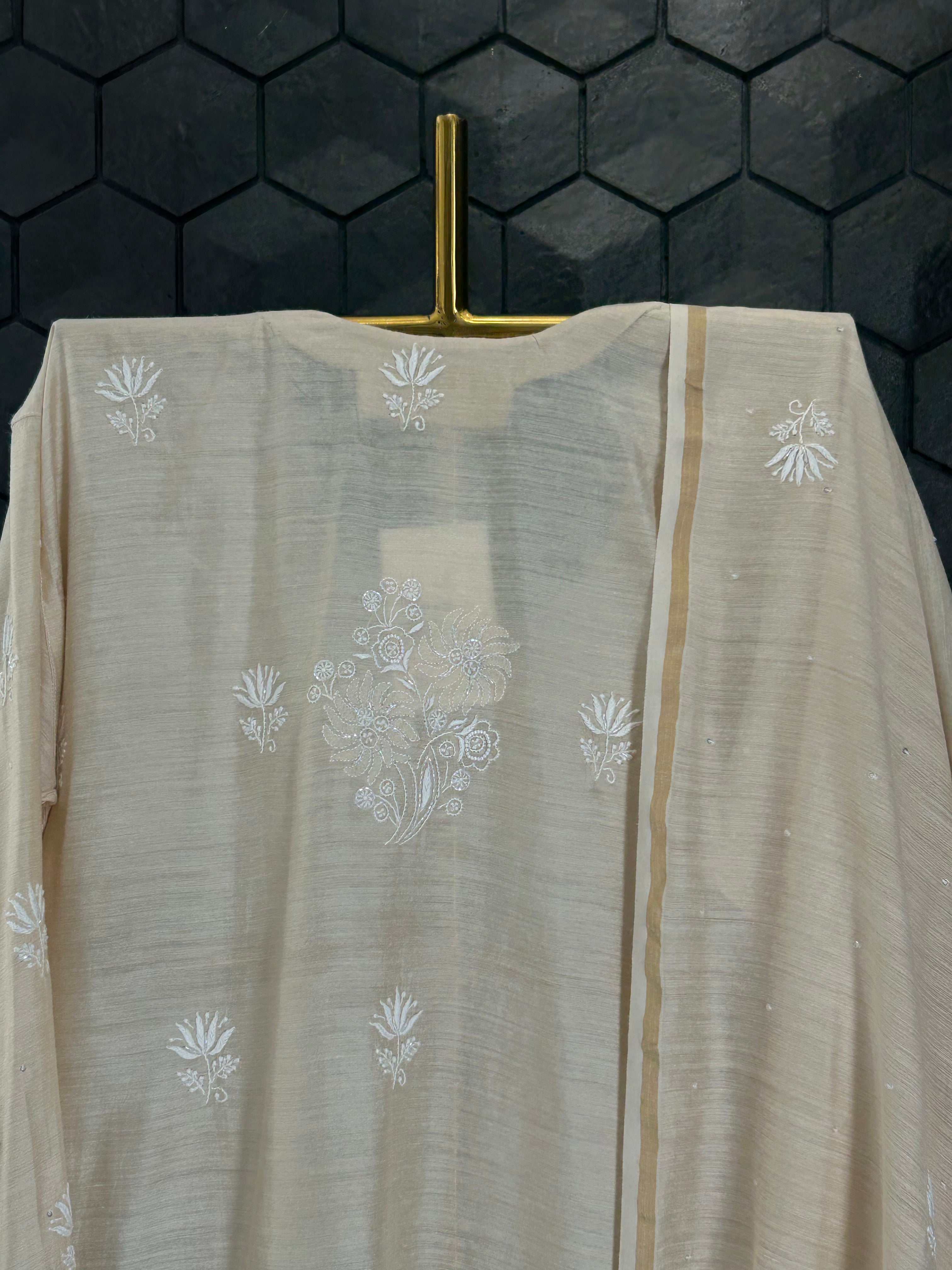 Natural Munga Silk Chikankari Kurta Set