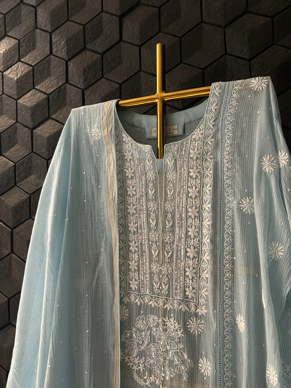 Sky Blue Maheshwari Chikanakri Suit Set