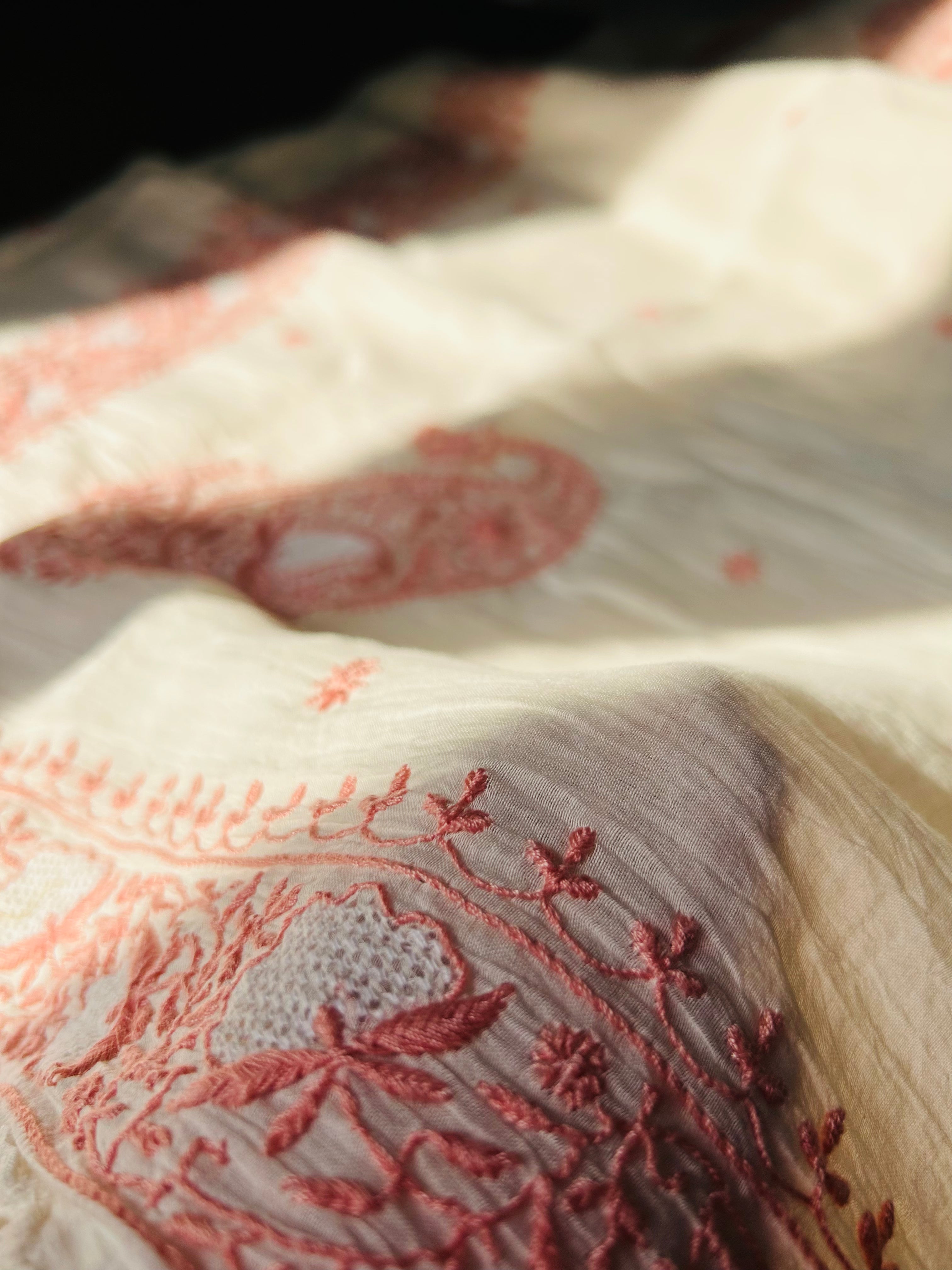 Pink Thread Mul Chanderi Chikankari Saree