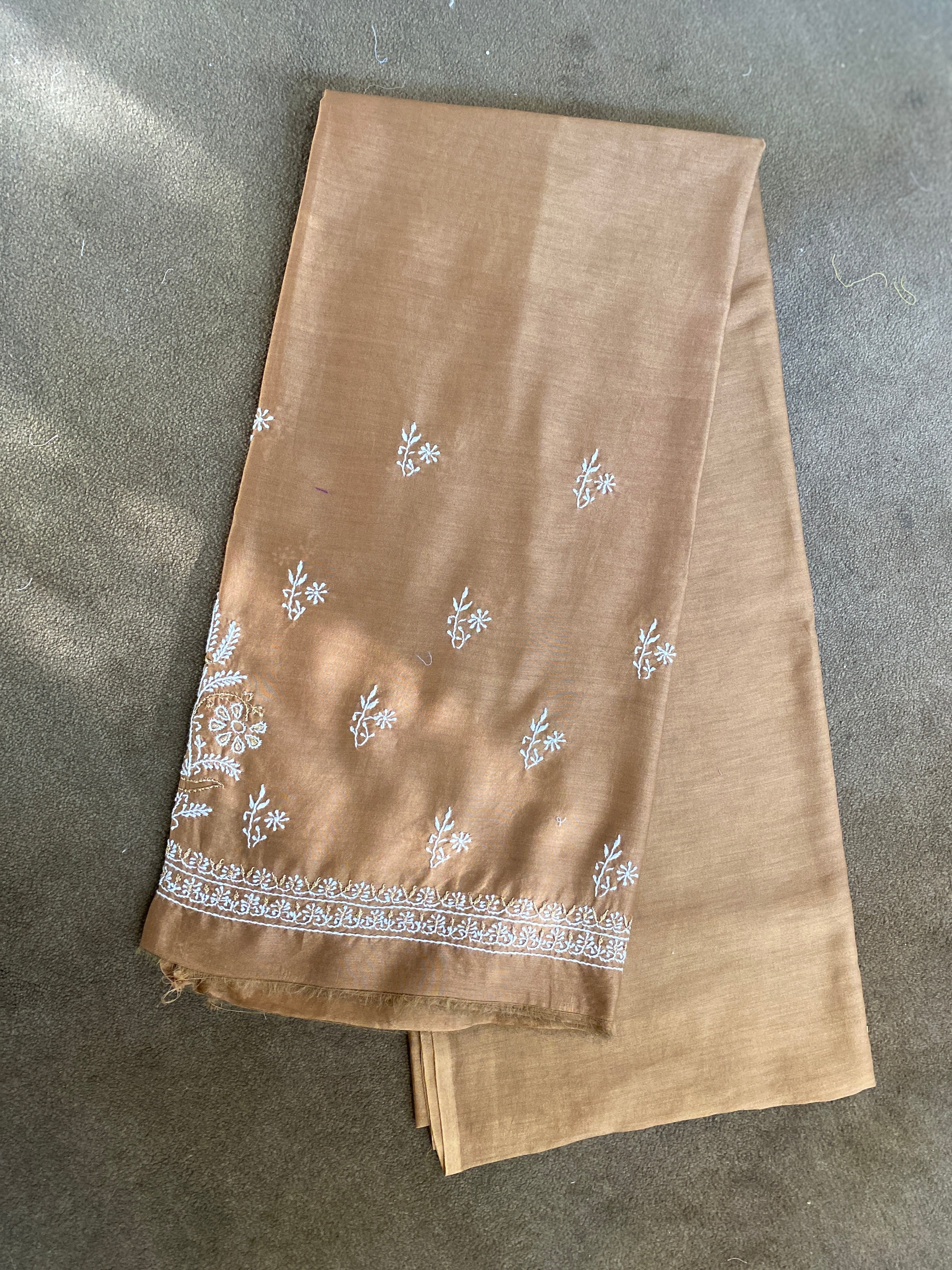 Gold Chanderi Chikankari Kurta Set