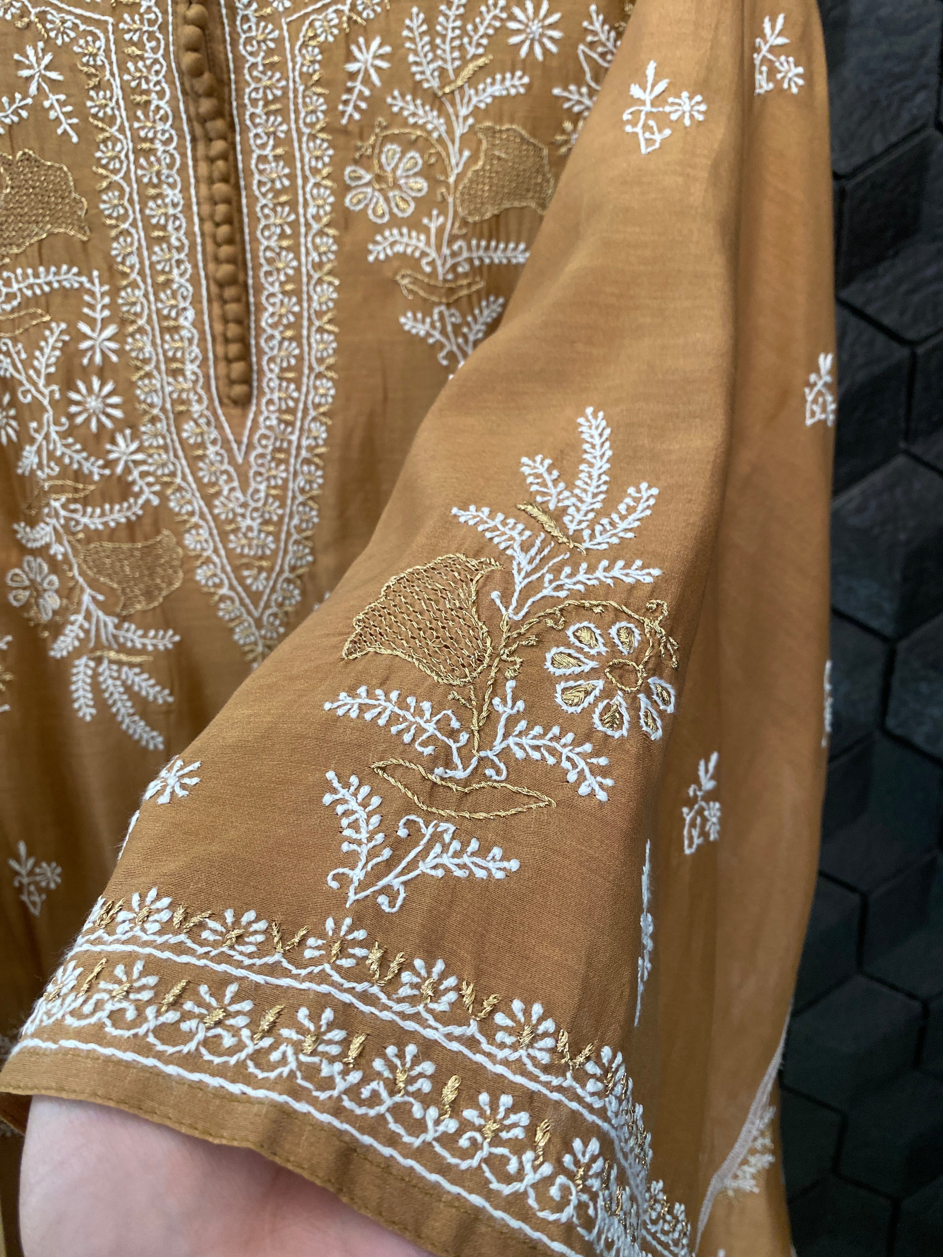 Gold Chanderi Chikankari Kurta Set