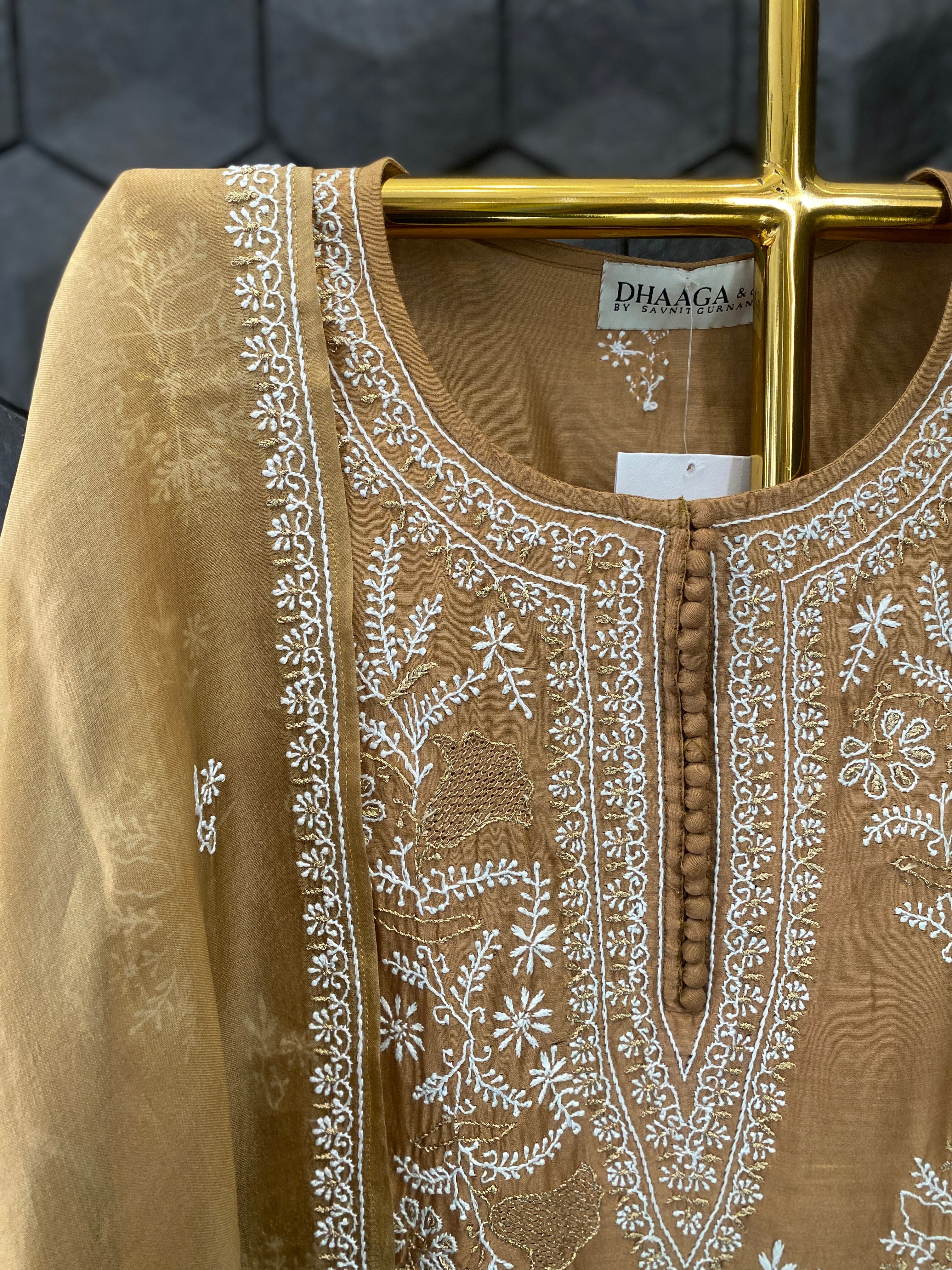 Gold Chanderi Chikankari Kurta Set